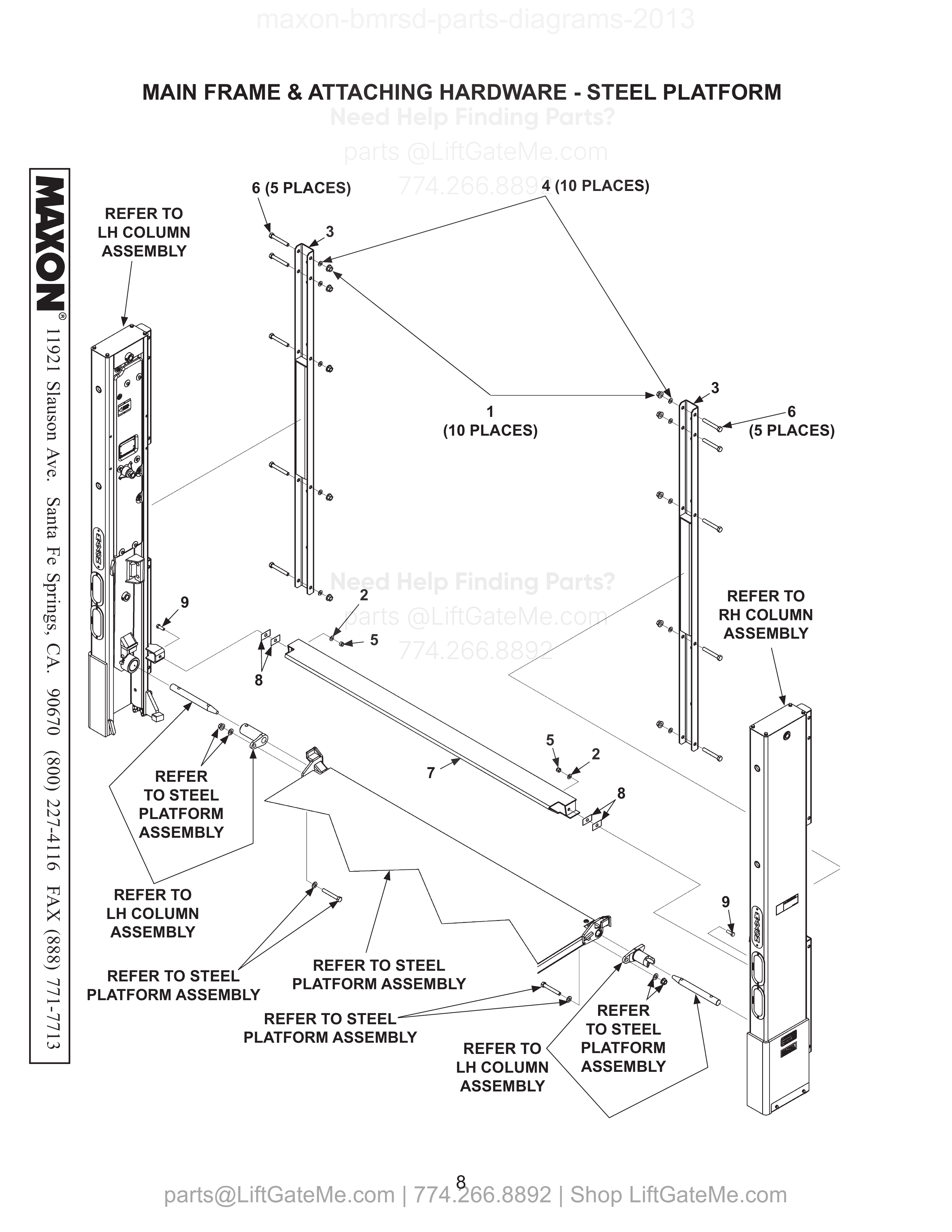 MAIN FRAME & ATTACHING HARDWARE - STEEL PLATFORM diagram