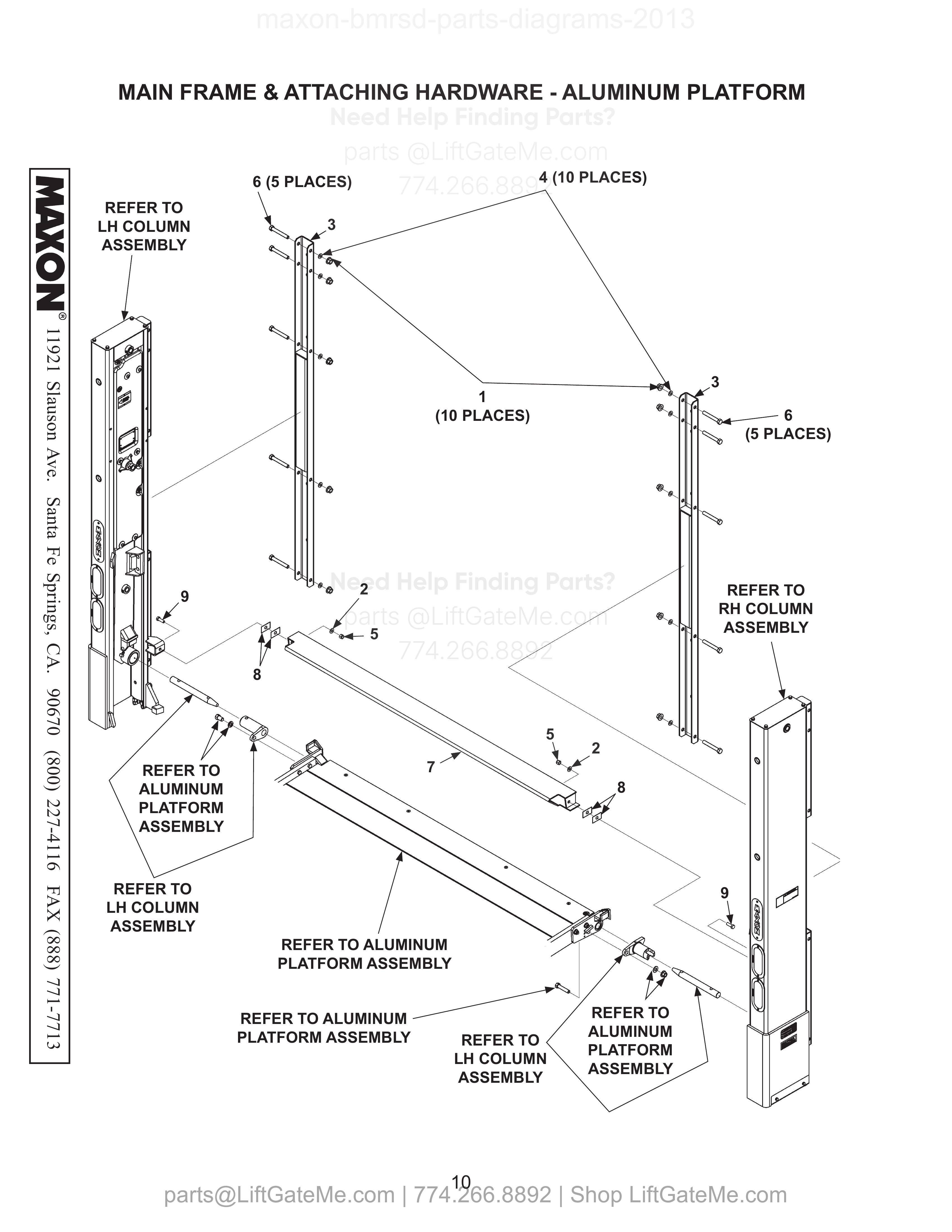MAIN FRAME & ATTACHING HARDWARE - ALUMINUM PLATFORM diagram