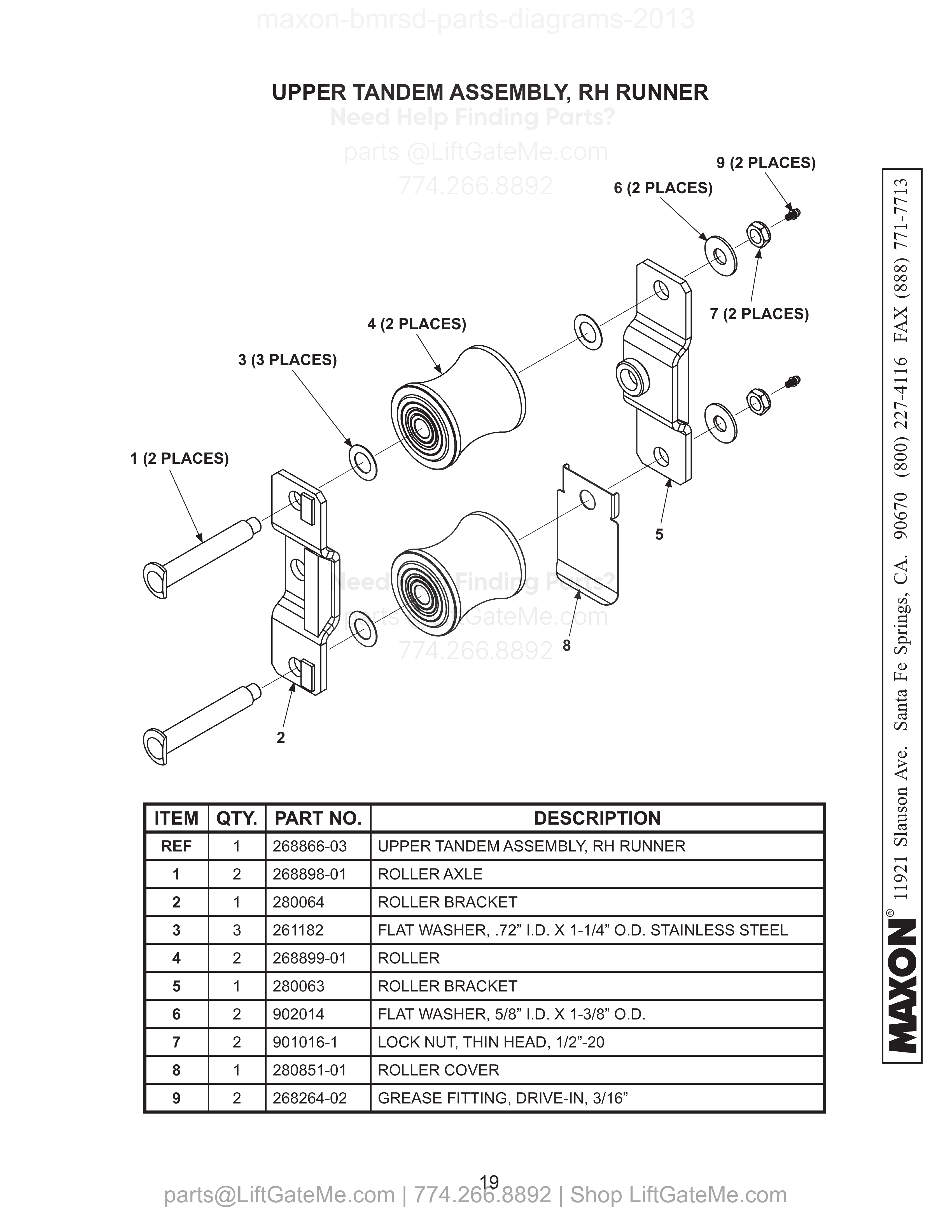 UPPER TANDEM ASSEMBLY, RH RUNNER diagram
