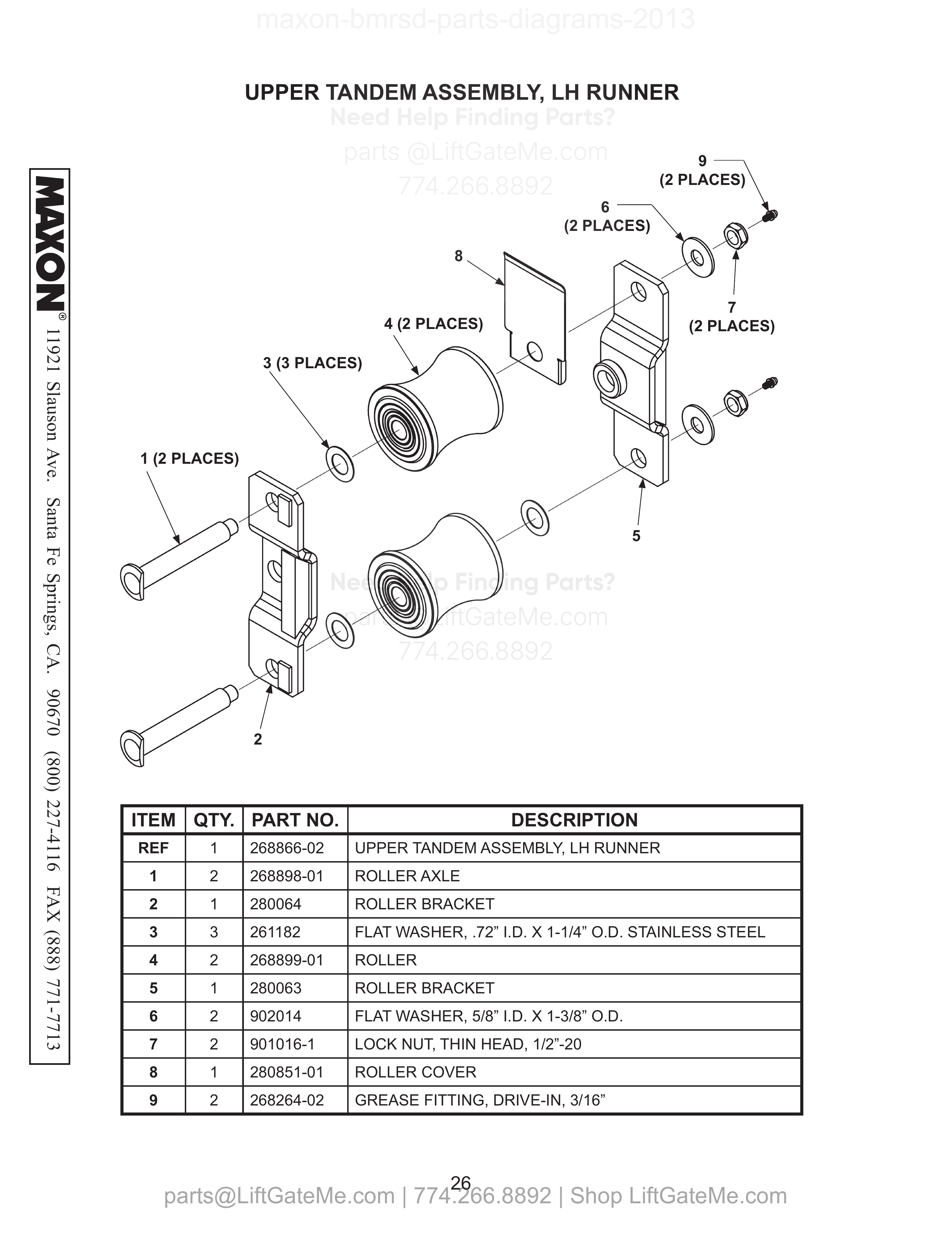 UPPER TANDEM ASSEMBLY, LH RUNNER diagram