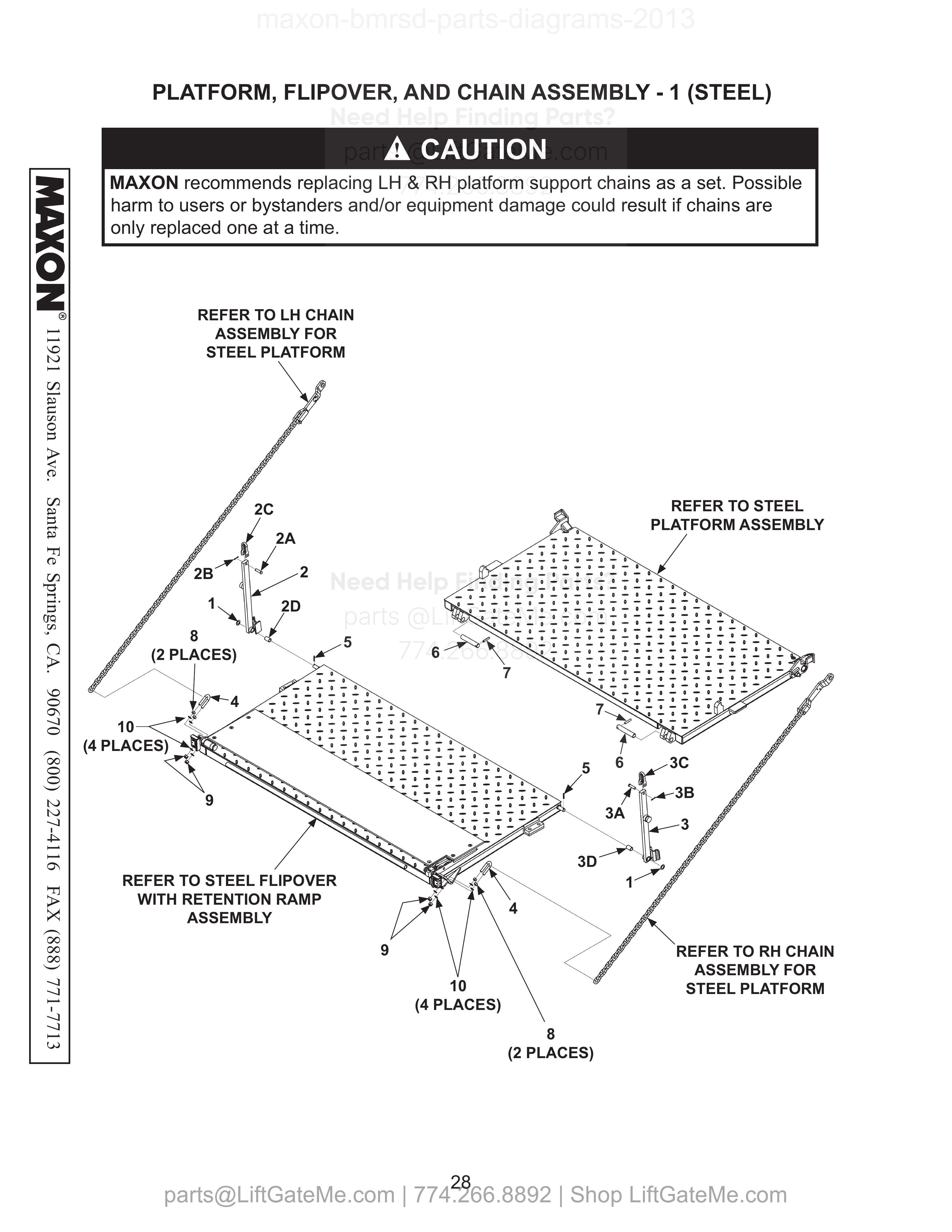 PLATFORM, FLIPOVER, AND CHAIN ASSEMBLY - 1 (STEEL) diagram