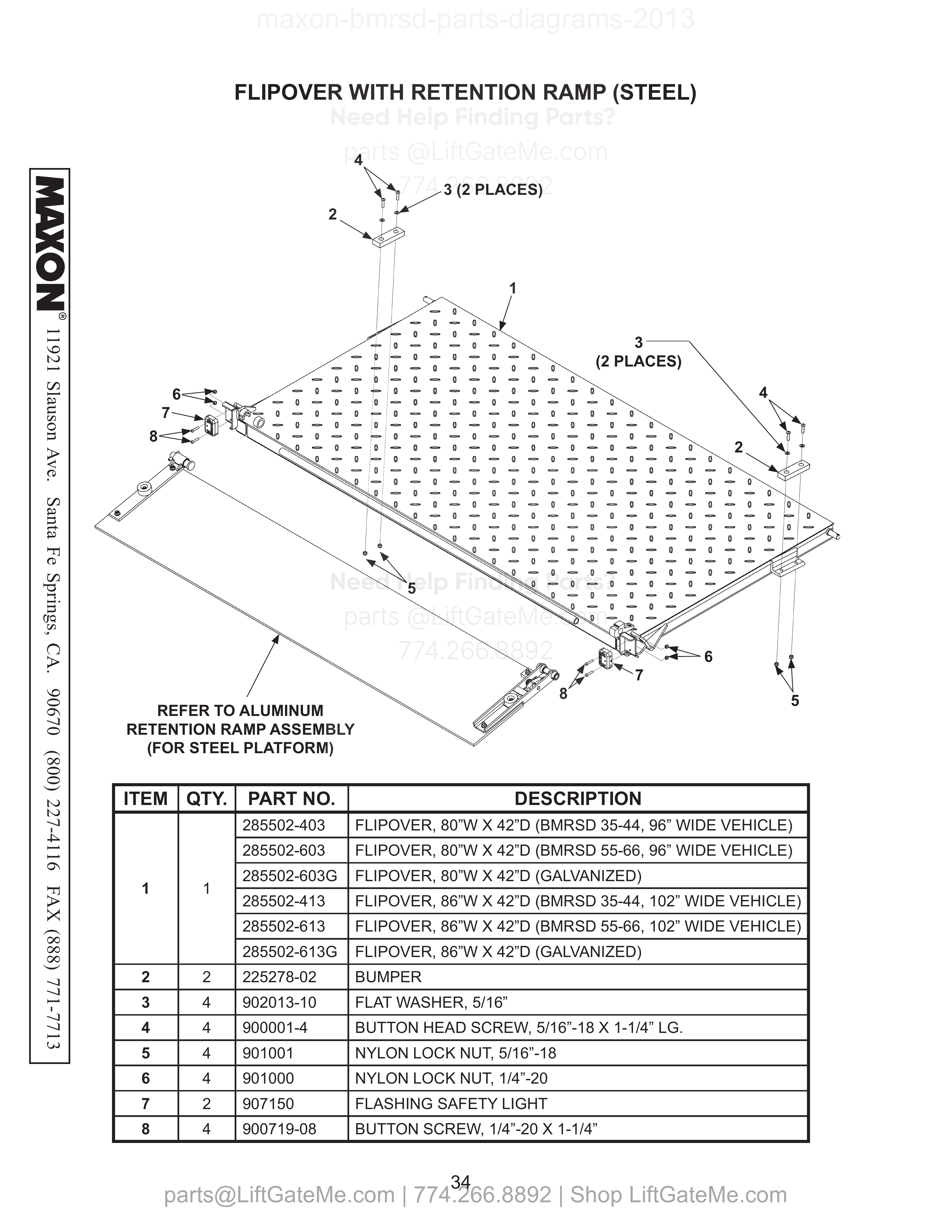 FLIPOVER WITH RETENTION RAMP (STEEL) diagram