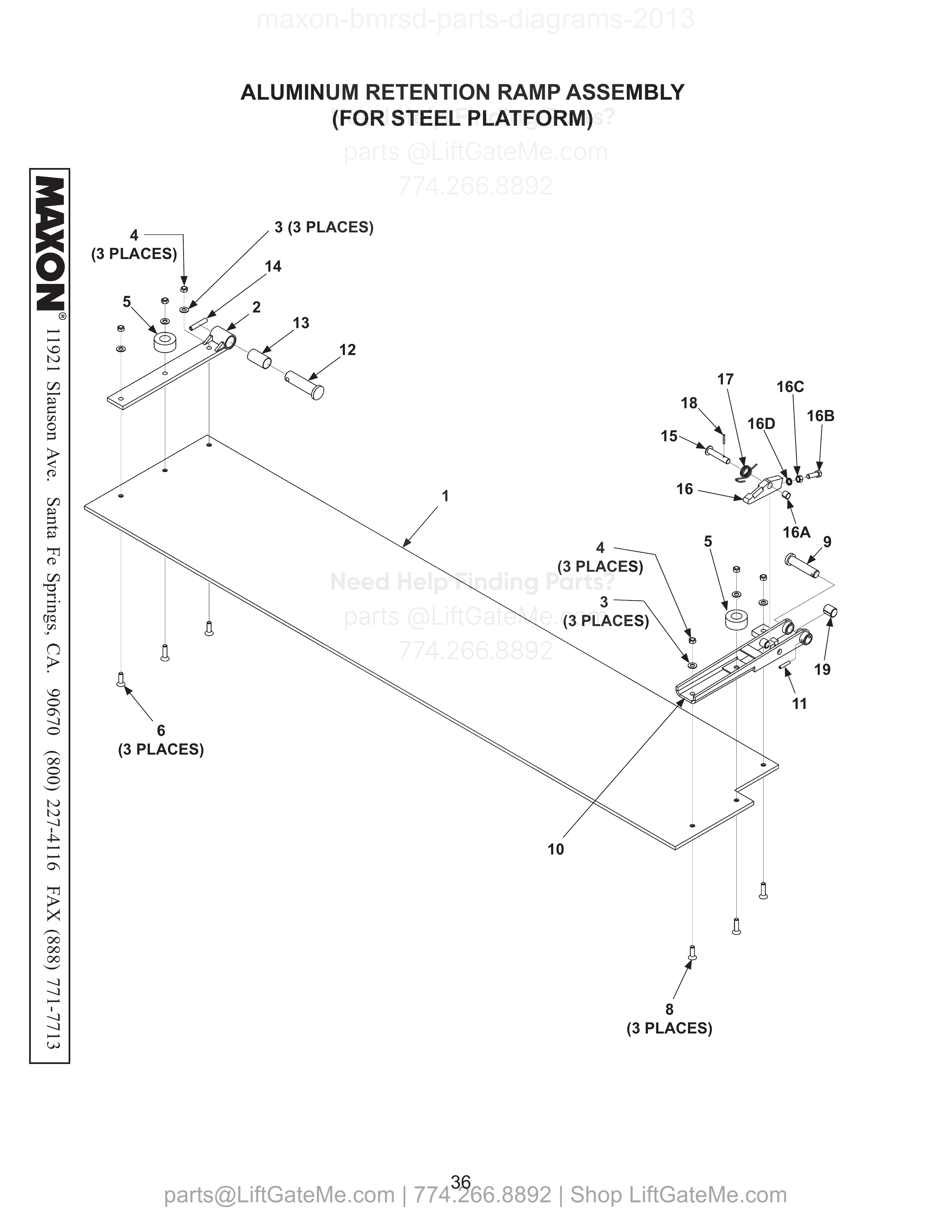 ALUMINUM RETENTION RAMP ASSEMBLY (FOR STEEL PLATFORM) diagram