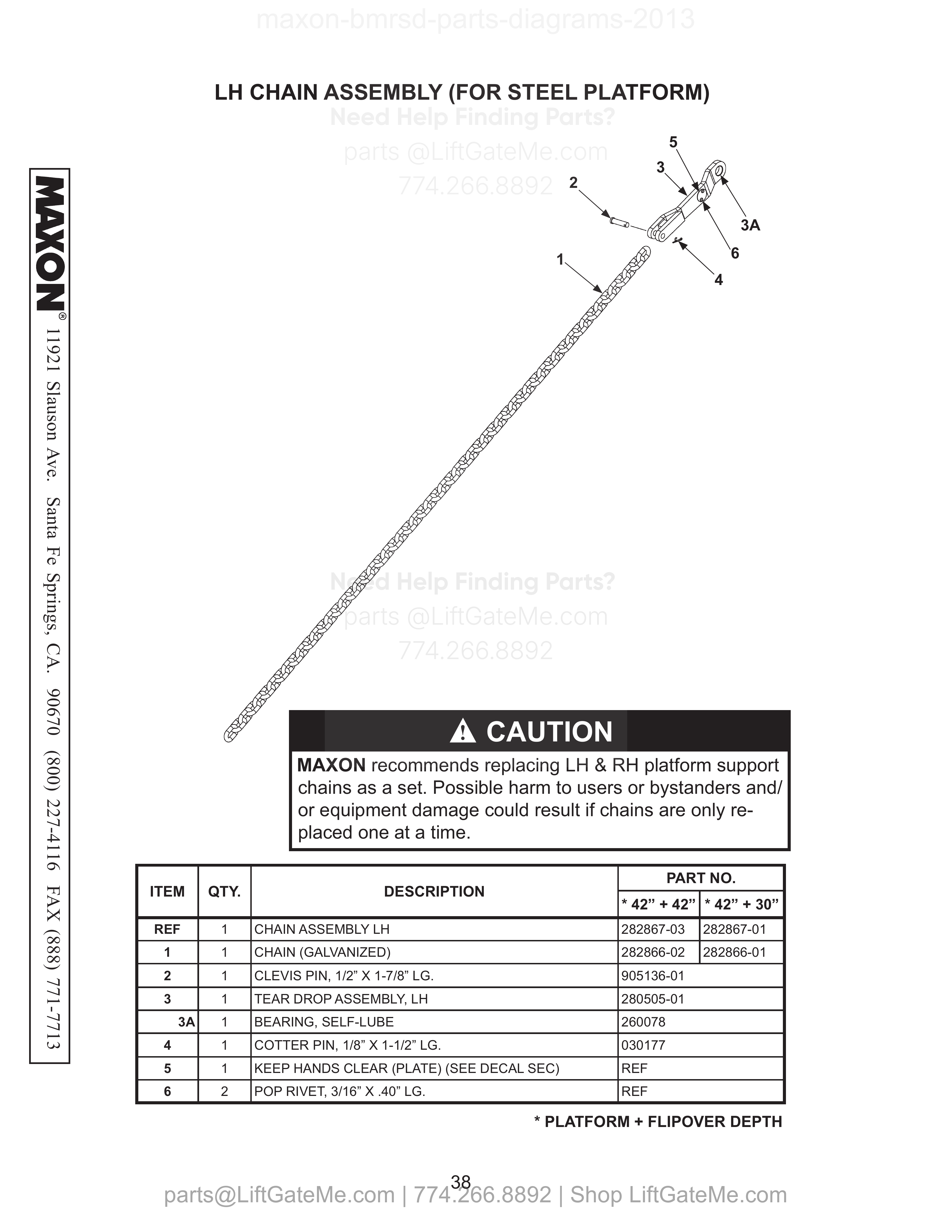 LH CHAIN ASSEMBLY (FOR STEEL PLATFORM) diagram