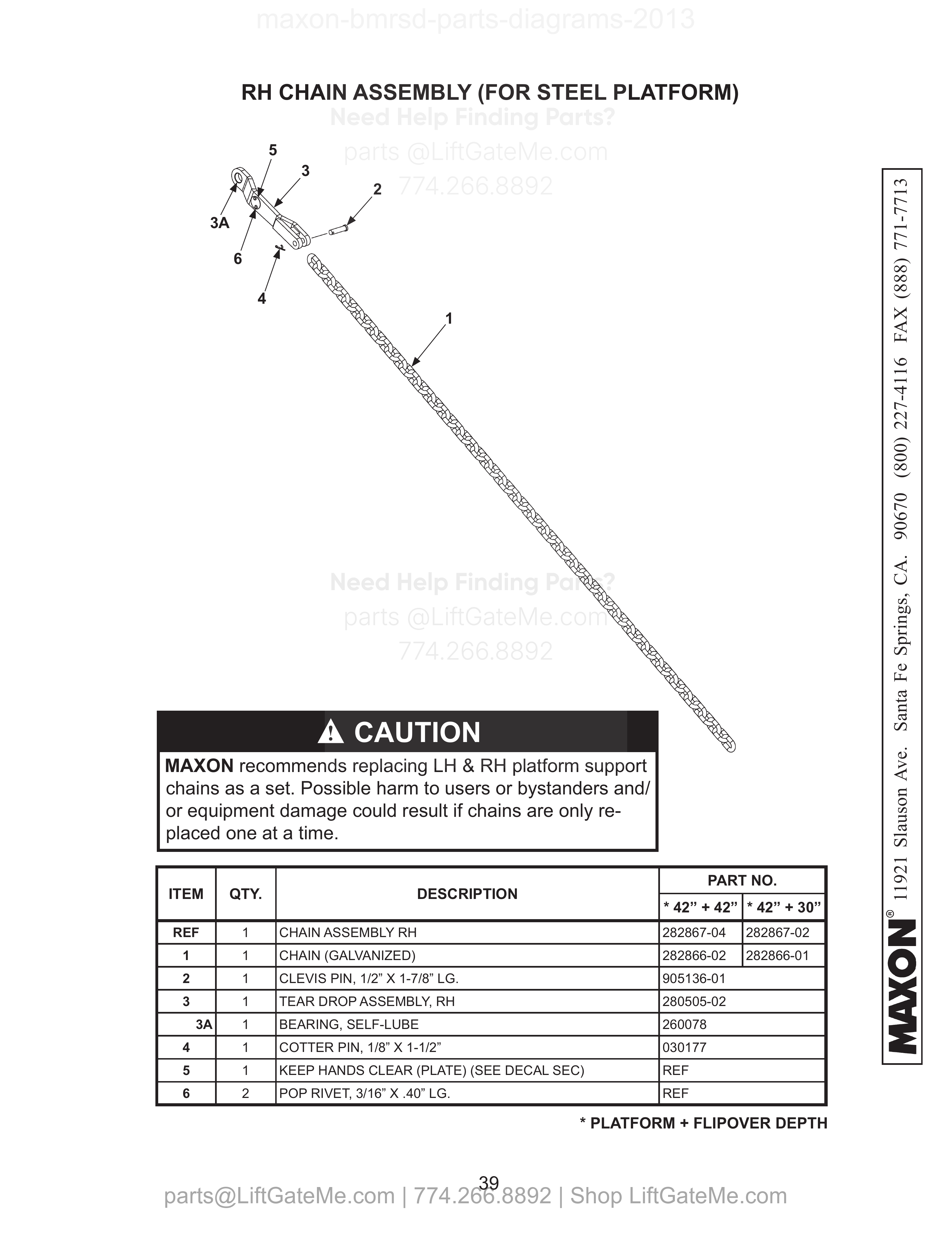 RH CHAIN ASSEMBLY (FOR STEEL PLATFORM) diagram