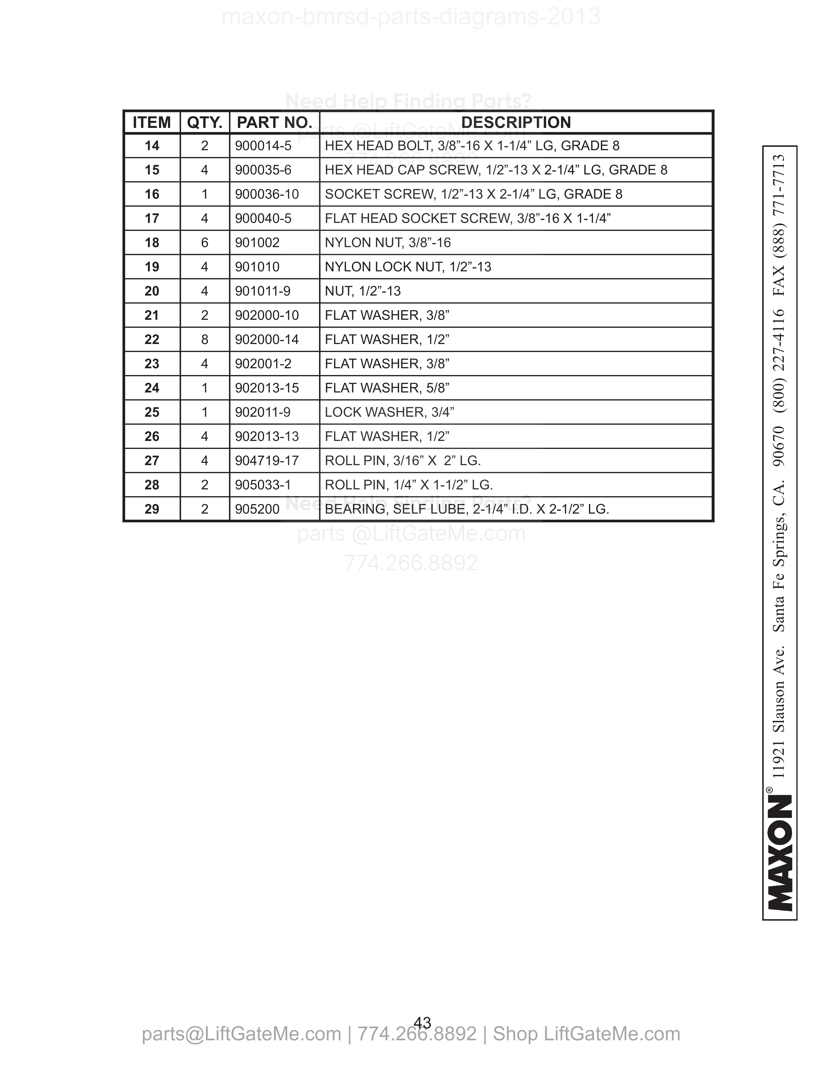 PLATFORM, FLIPOVER, AND CHAIN ASSEMBLY - 1 (ALUMINUM) - Continued parts table