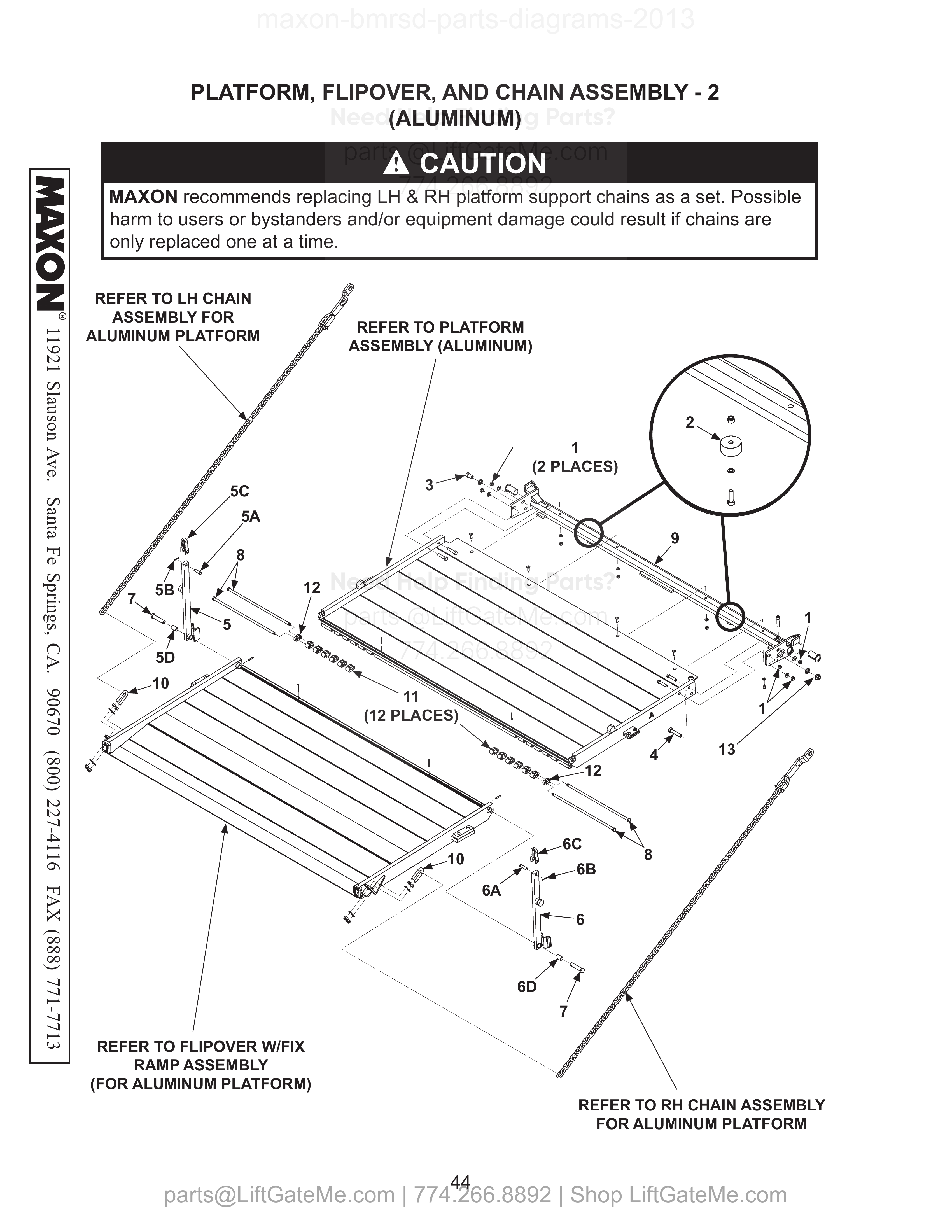 PLATFORM, FLIPOVER, AND CHAIN ASSEMBLY - 2 (ALUMINUM) diagram