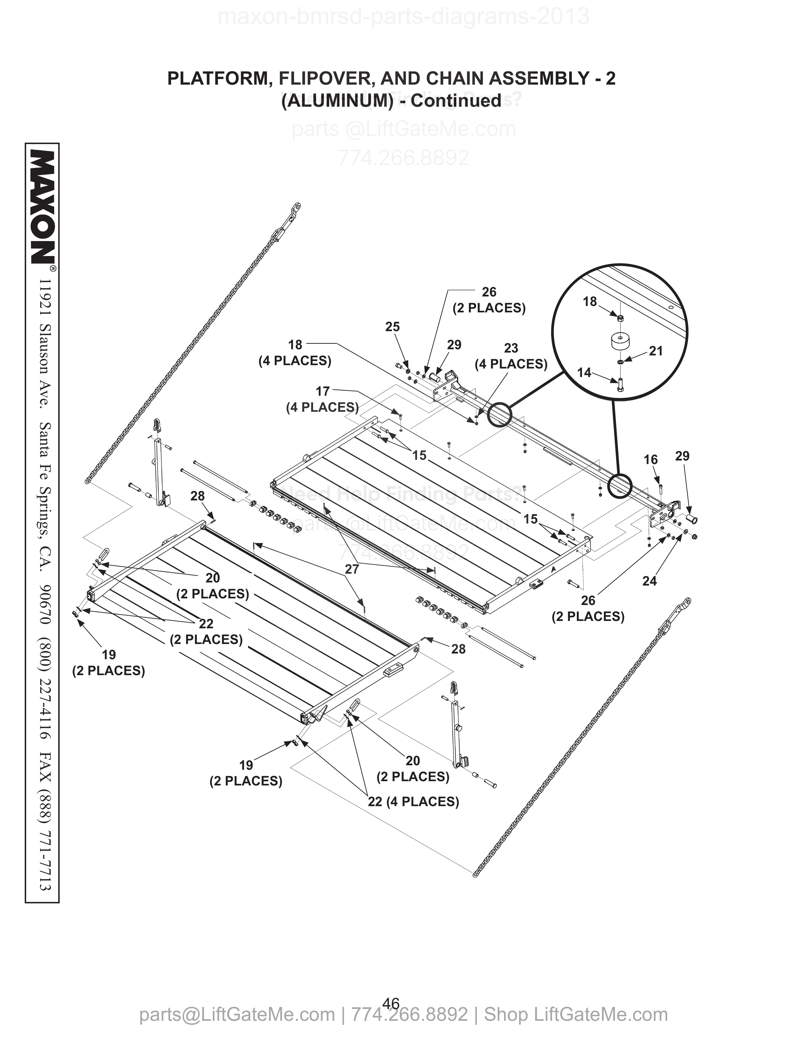 PLATFORM, FLIPOVER, AND CHAIN ASSEMBLY - 2 (ALUMINUM) - Continued diagram