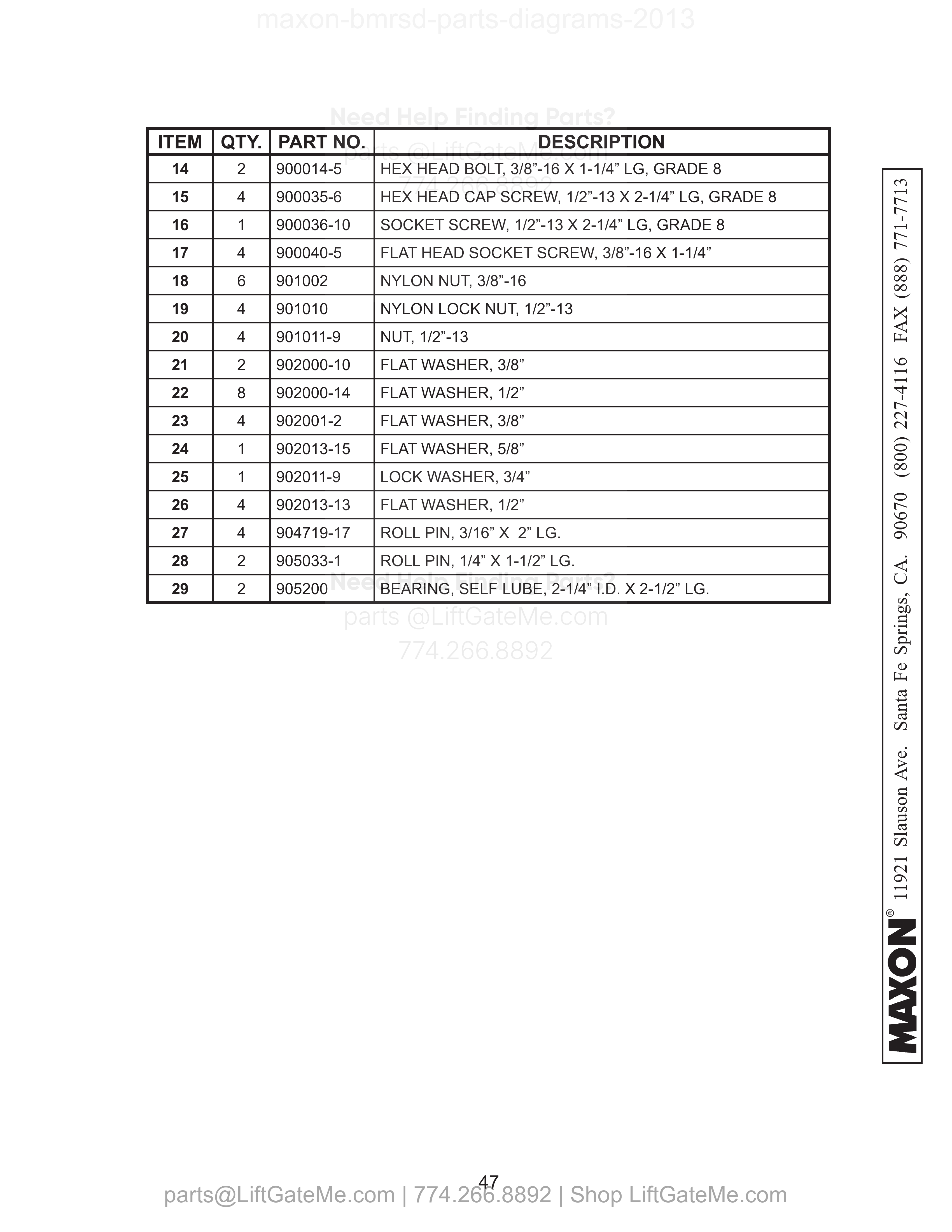 PLATFORM, FLIPOVER, AND CHAIN ASSEMBLY - 2 (ALUMINUM) - Continued parts table