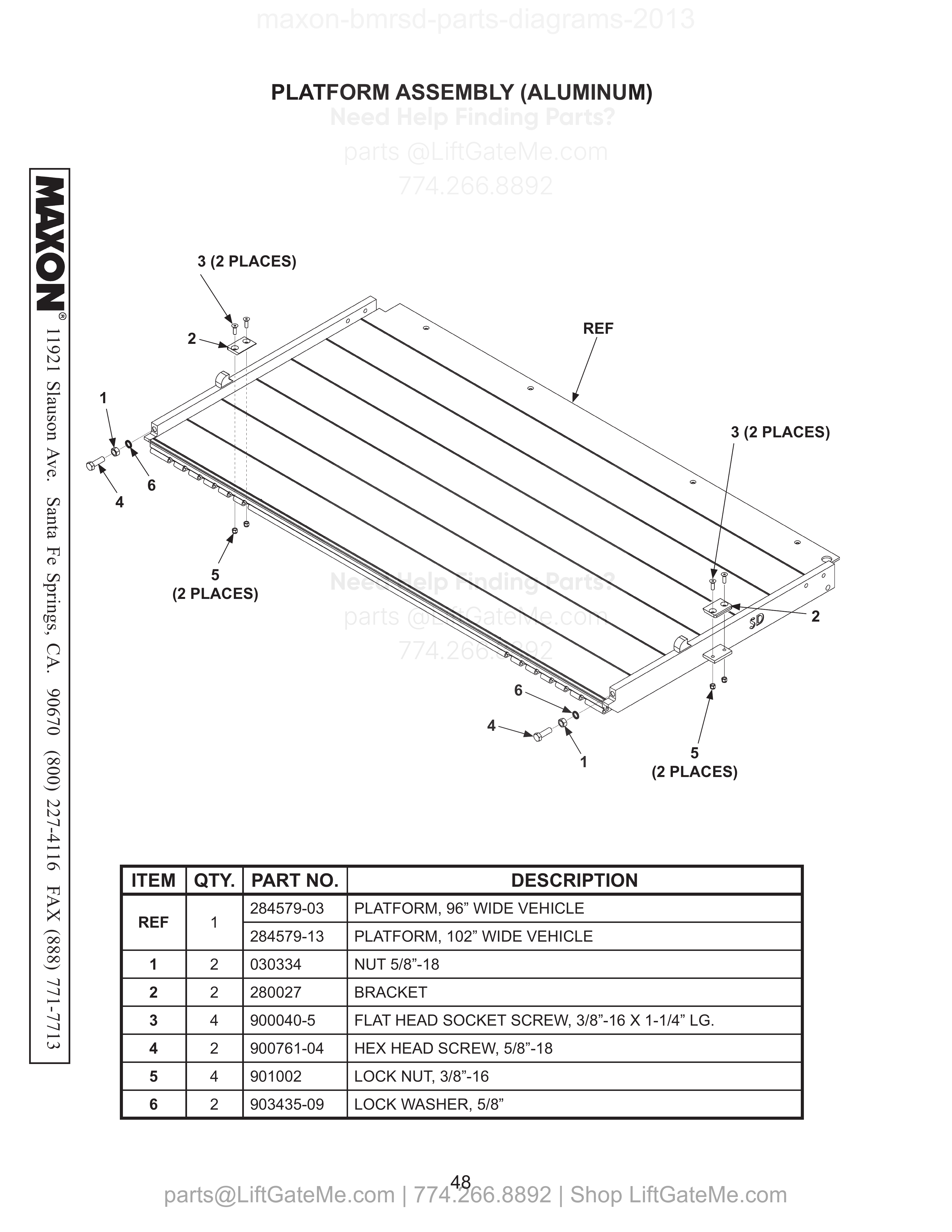 PLATFORM ASSEMBLY (ALUMINUM) diagram