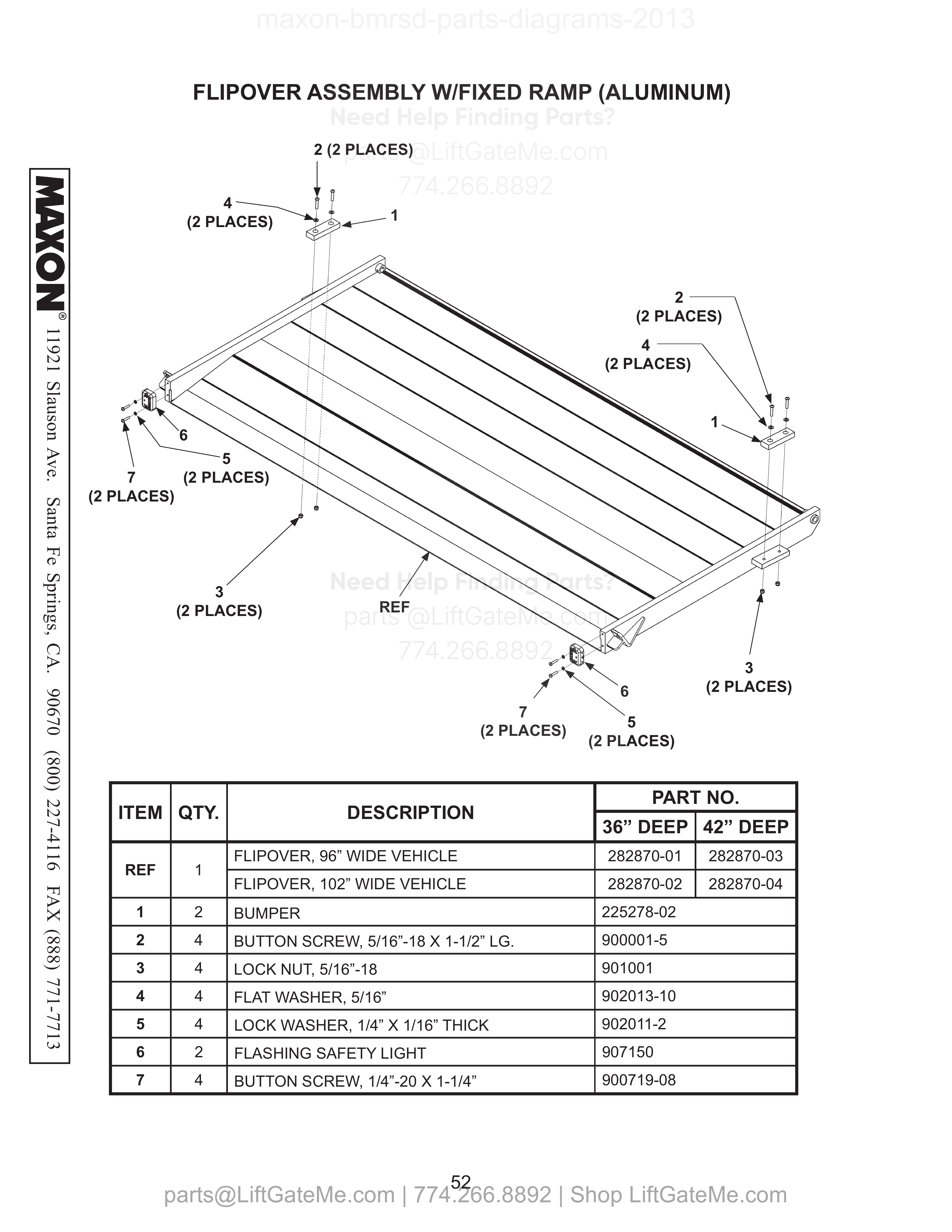 FLIPOVER ASSEMBLY W/FIXED RAMP (ALUMINUM) diagram