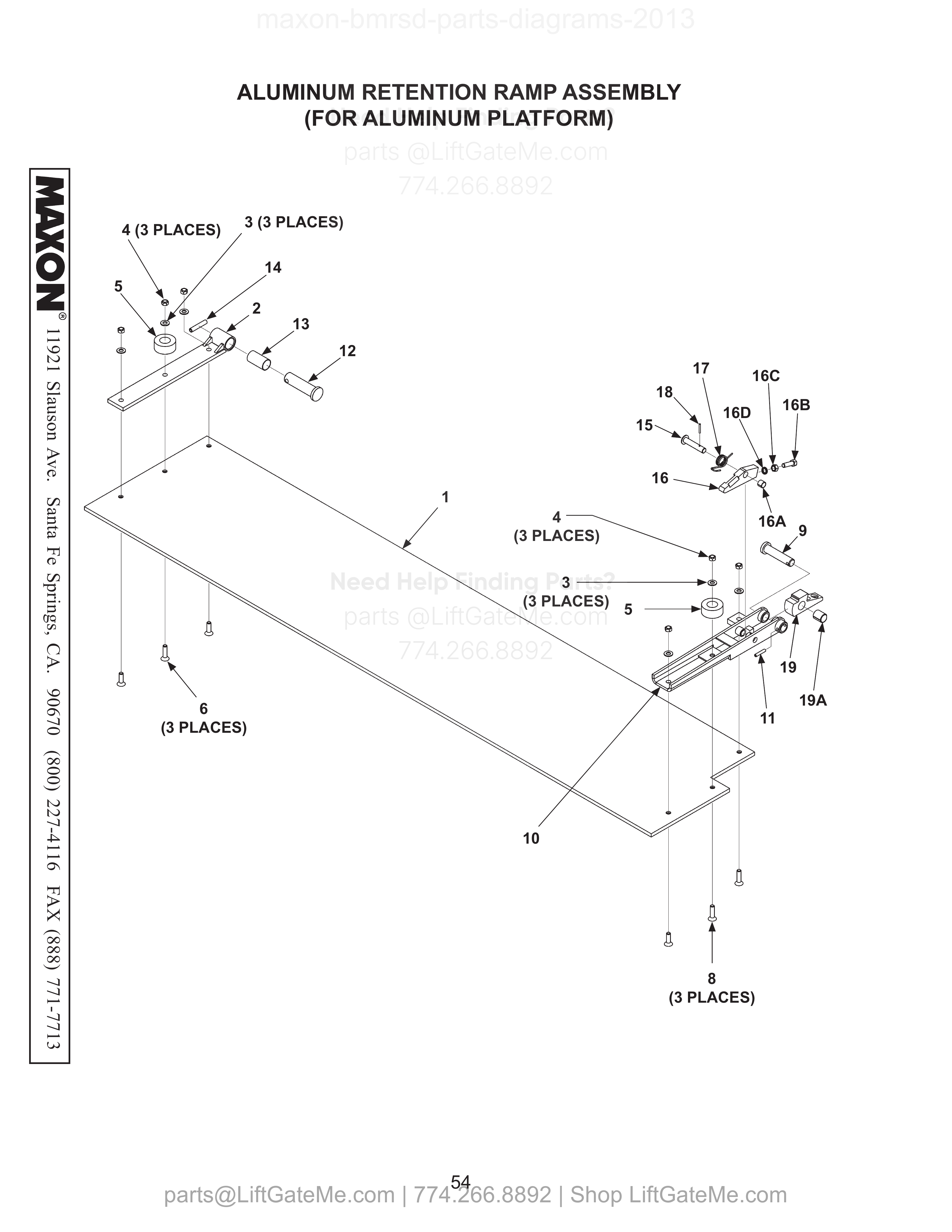 ALUMINUM RETENTION RAMP ASSEMBLY (FOR ALUMINUM PLATFORM) diagram