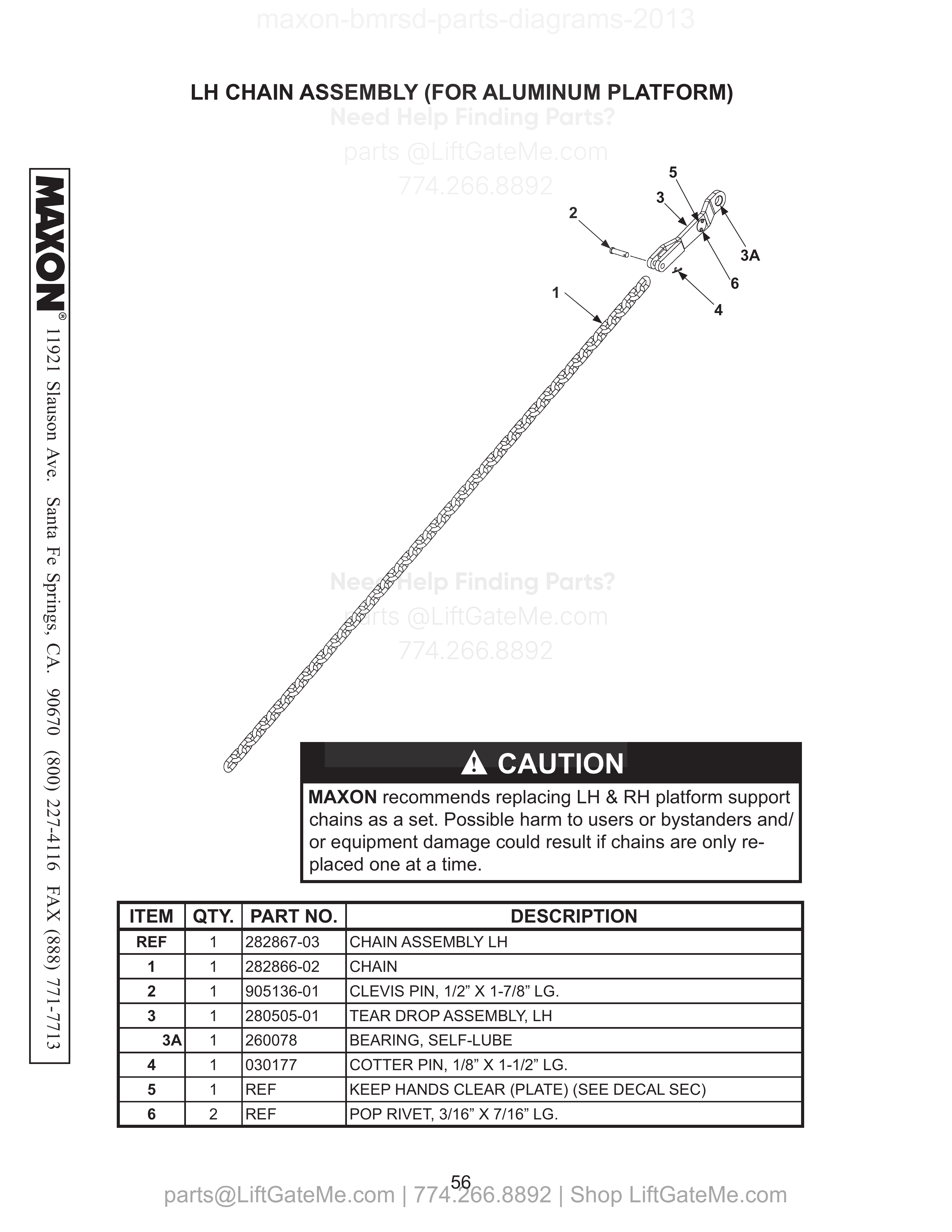LH CHAIN ASSEMBLY (FOR ALUMINUM PLATFORM) diagram