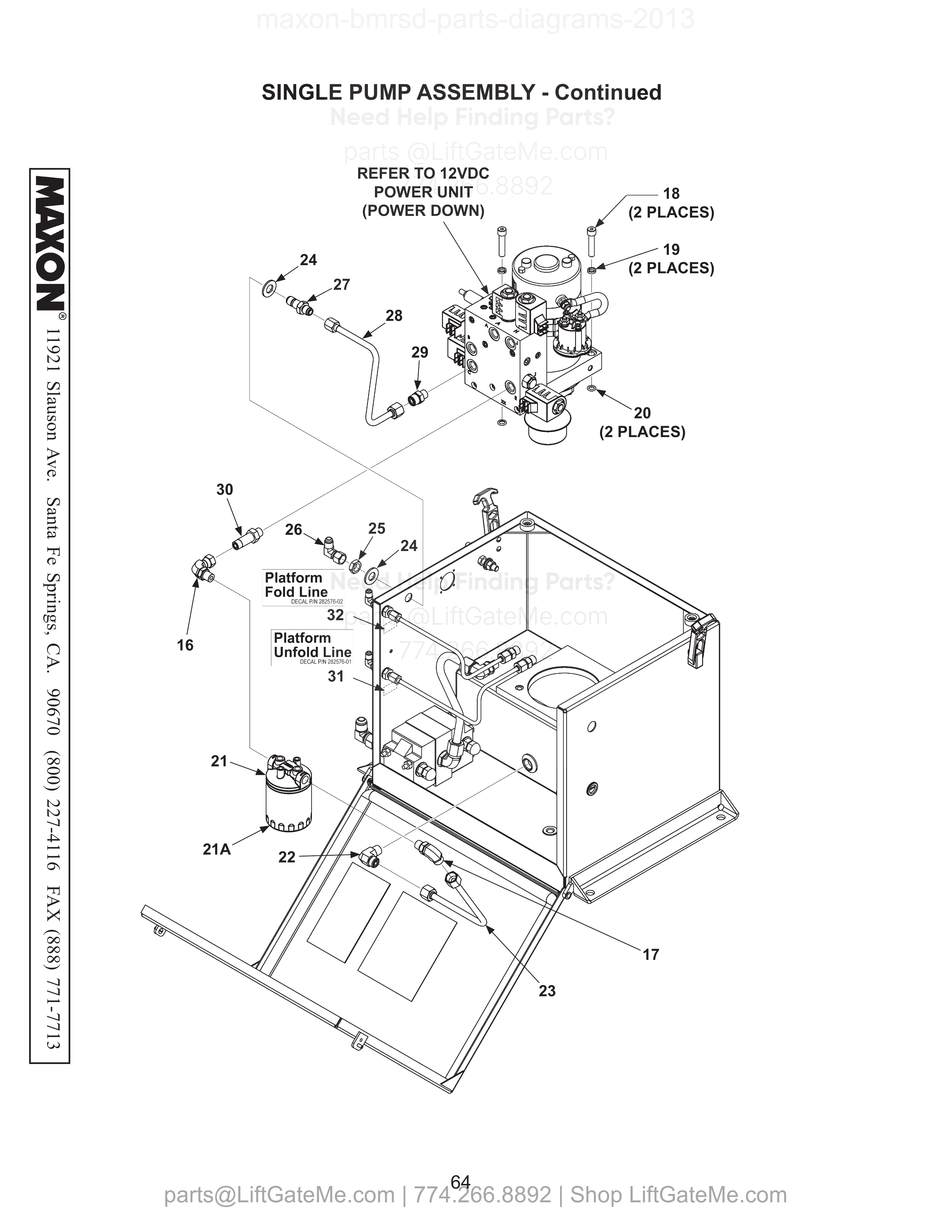 SINGLE PUMP ASSEMBLY - Continued diagram