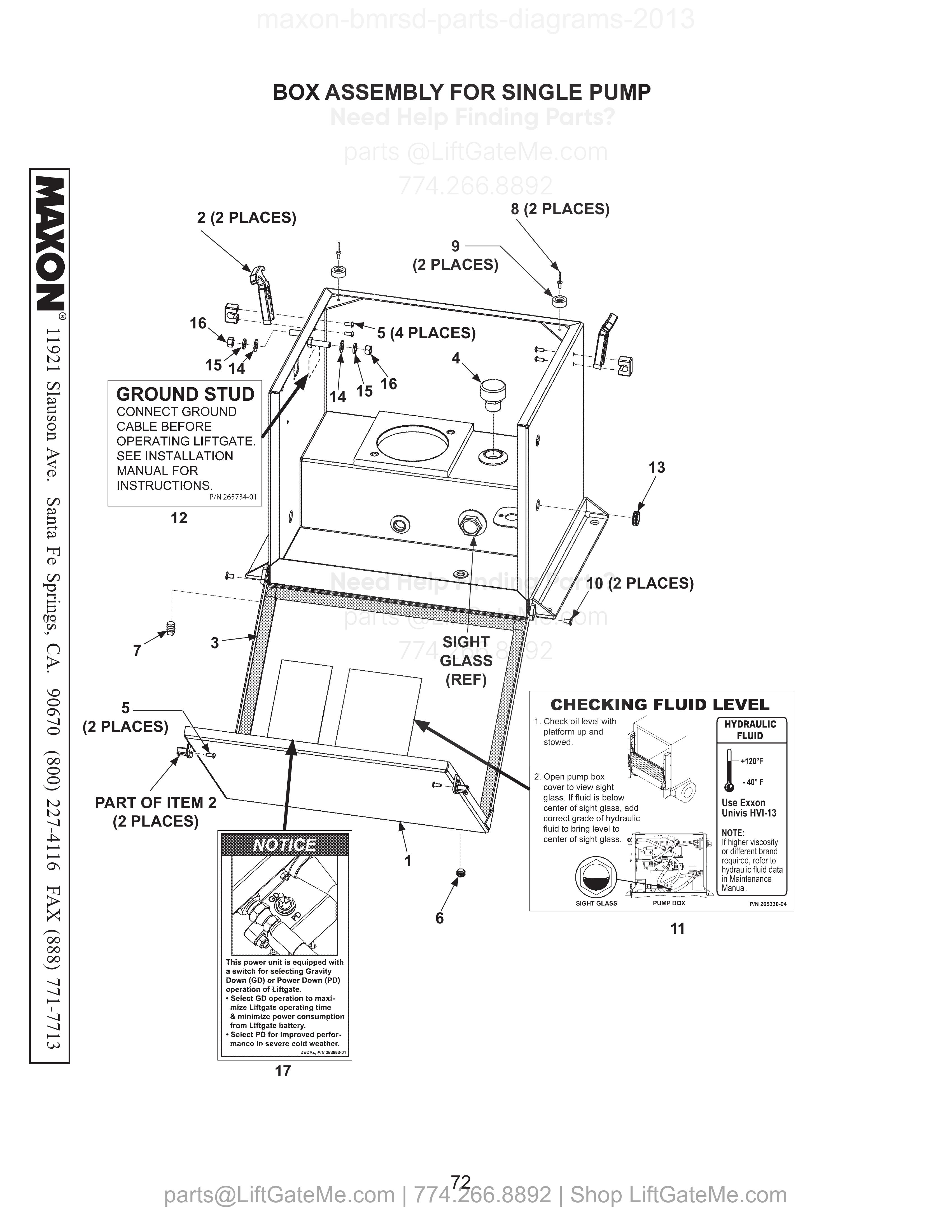 BOX ASSEMBLY FOR SINGLE PUMP diagram