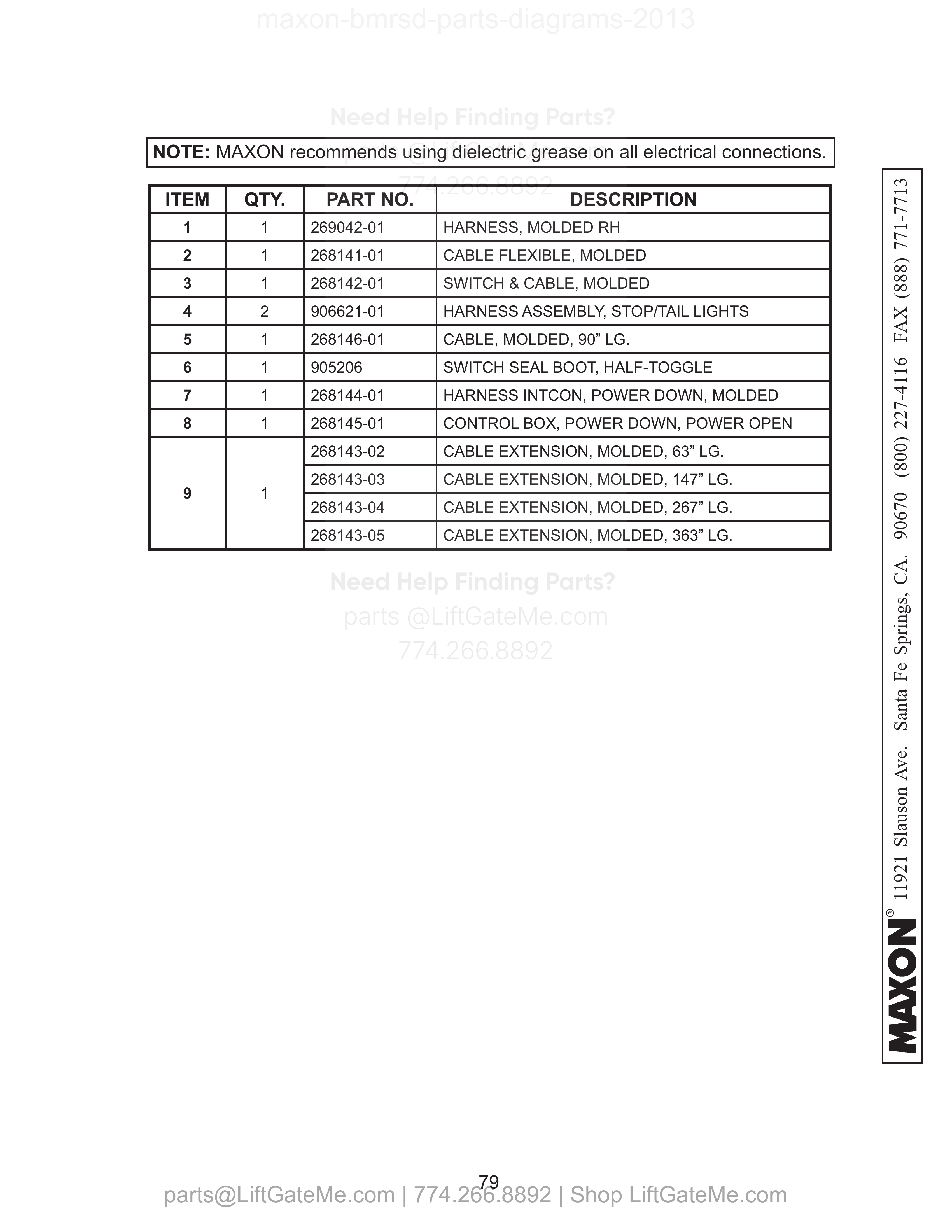 Electrical Components parts table
