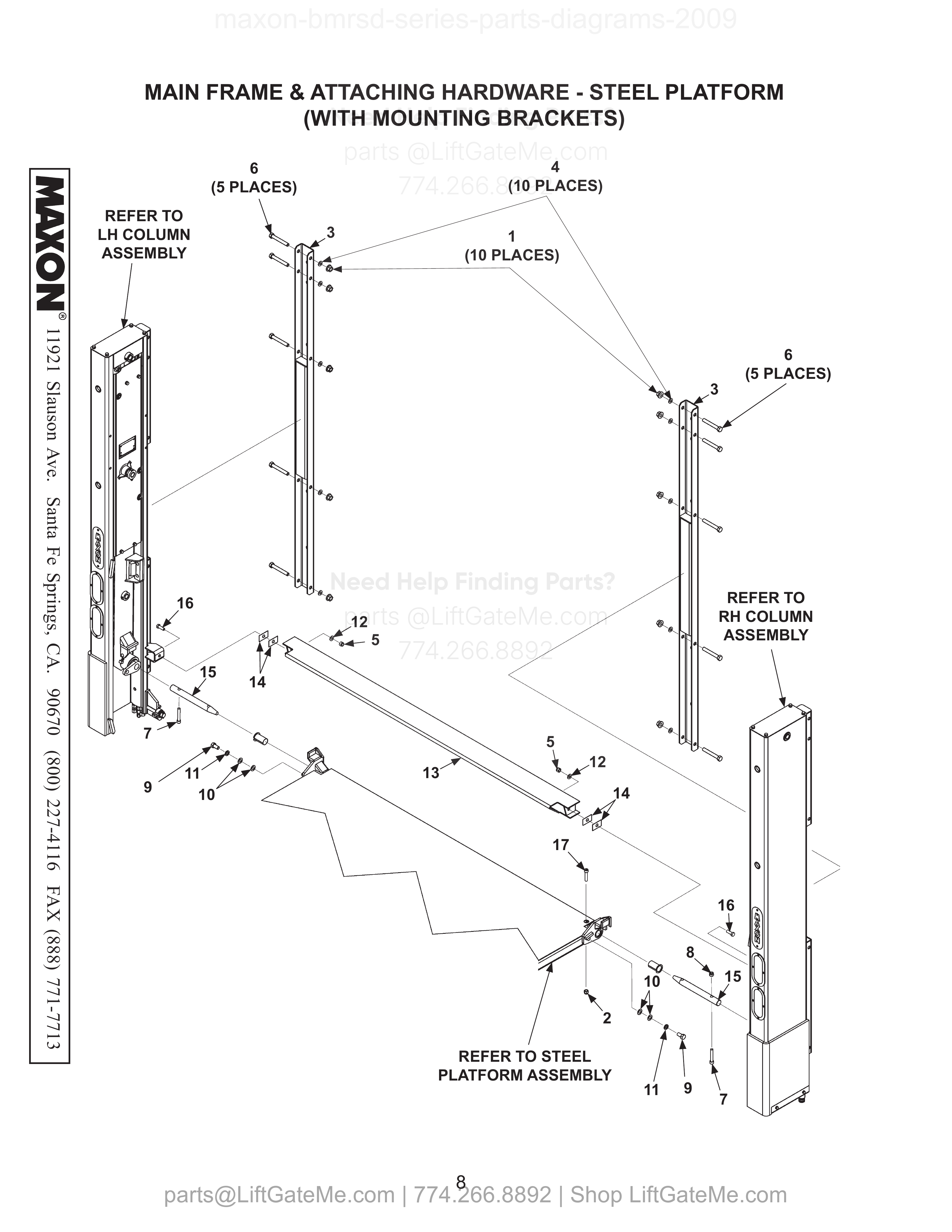 MAIN FRAME & ATTACHING HARDWARE - STEEL PLATFORM (WITH MOUNTING BRACKETS) diagram