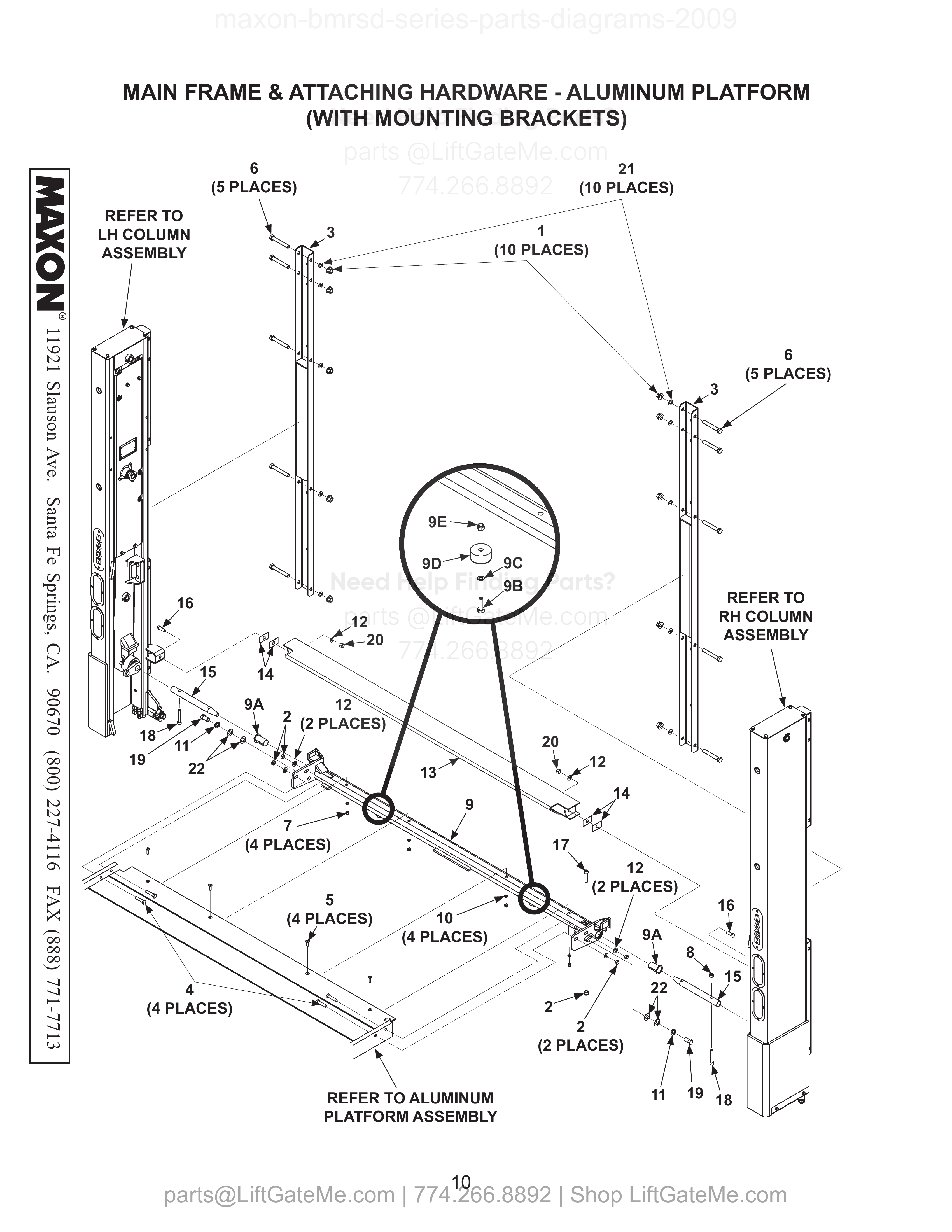 MAIN FRAME & ATTACHING HARDWARE - ALUMINUM PLATFORM (WITH MOUNTING BRACKETS) diagram