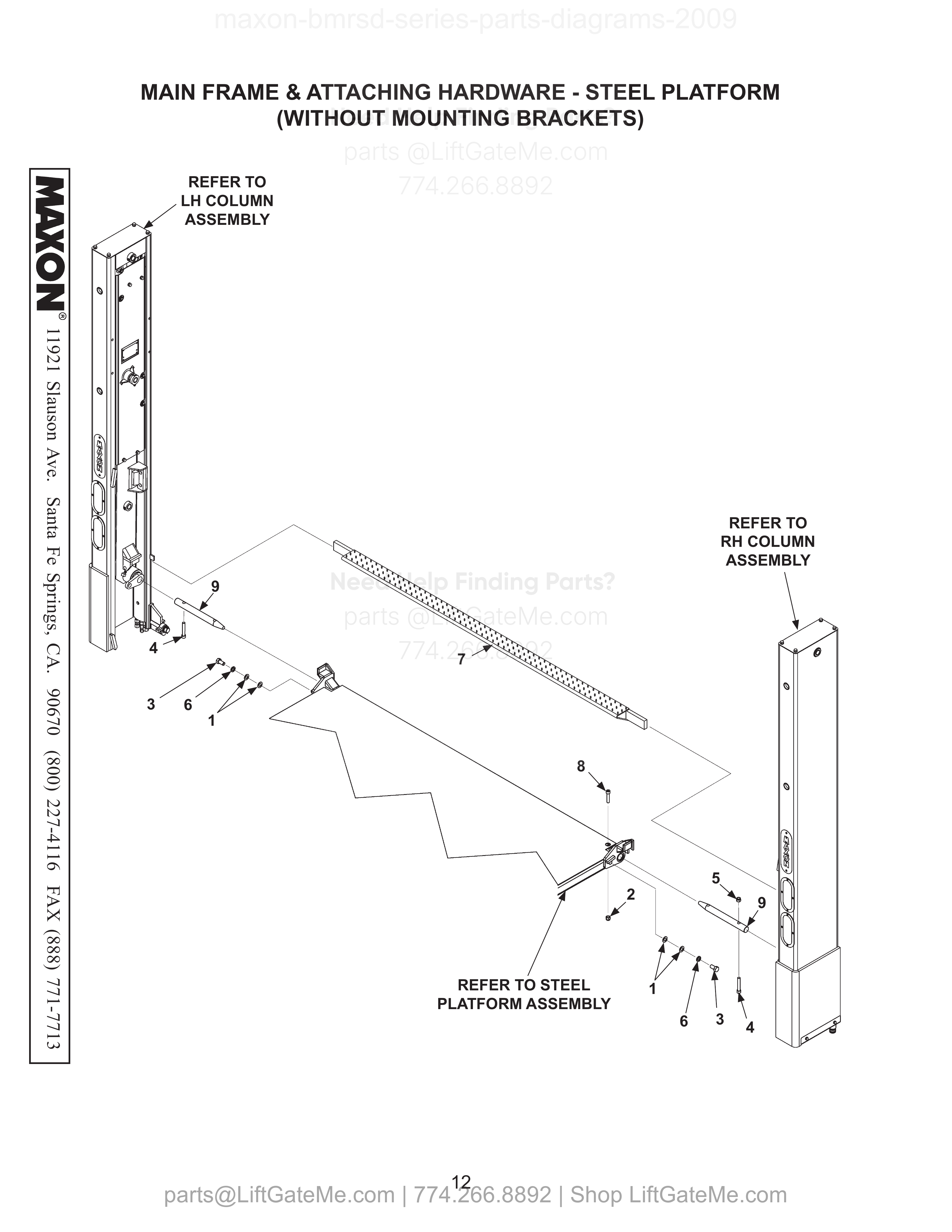 MAIN FRAME & ATTACHING HARDWARE - STEEL PLATFORM (WITHOUT MOUNTING BRACKETS) diagram