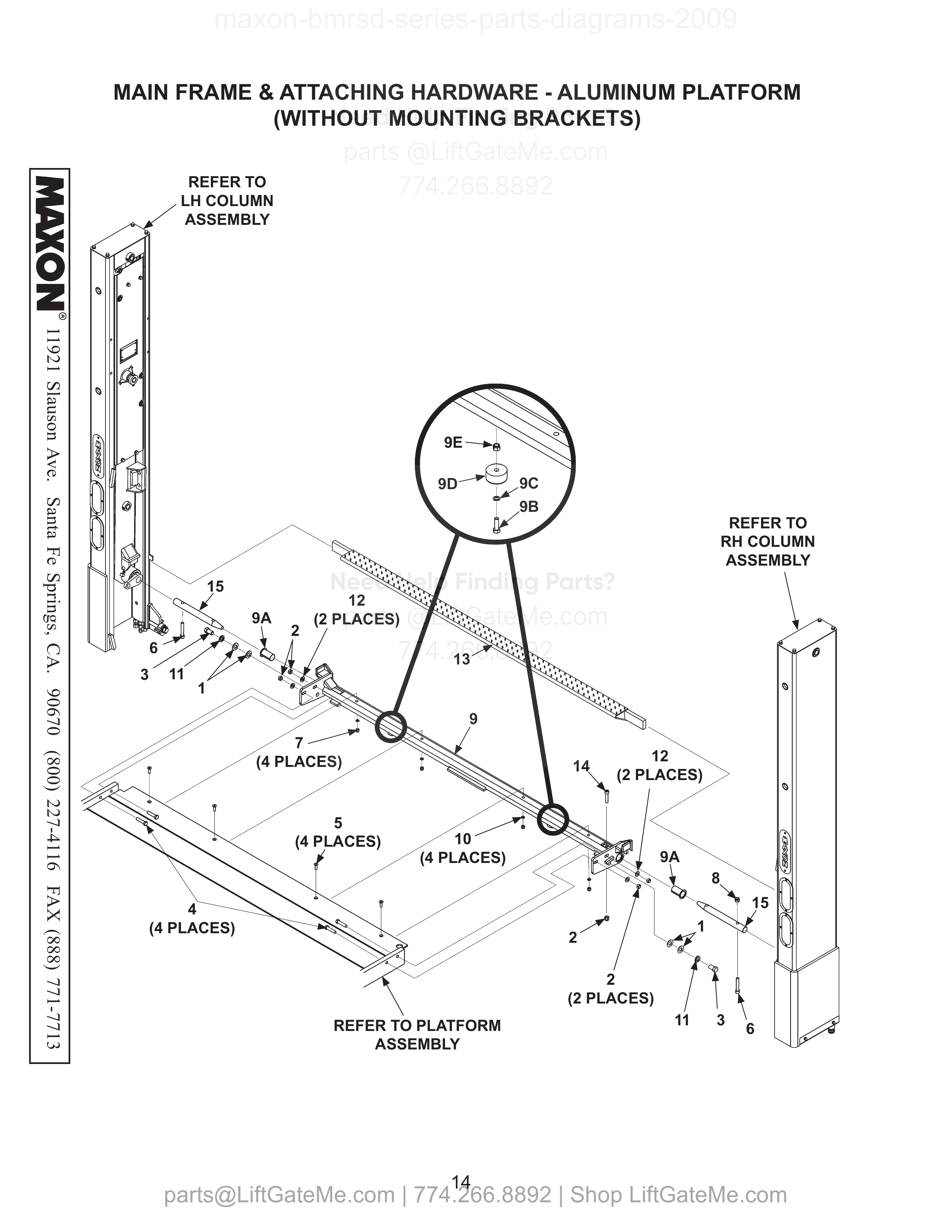 MAIN FRAME & ATTACHING HARDWARE - ALUMINUM PLATFORM (WITHOUT MOUNTING BRACKETS) diagram
