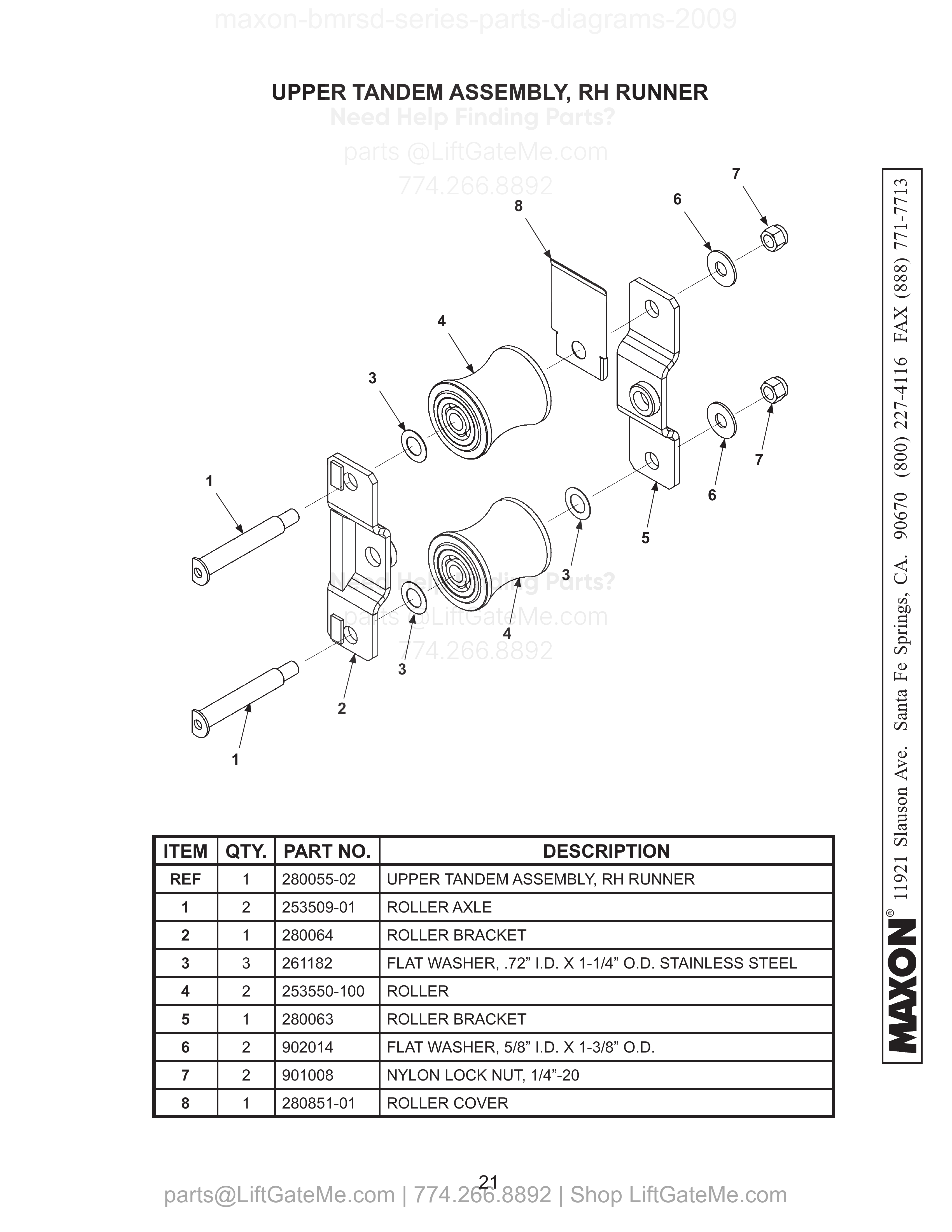 UPPER TANDEM ASSEMBLY, RH RUNNER diagram