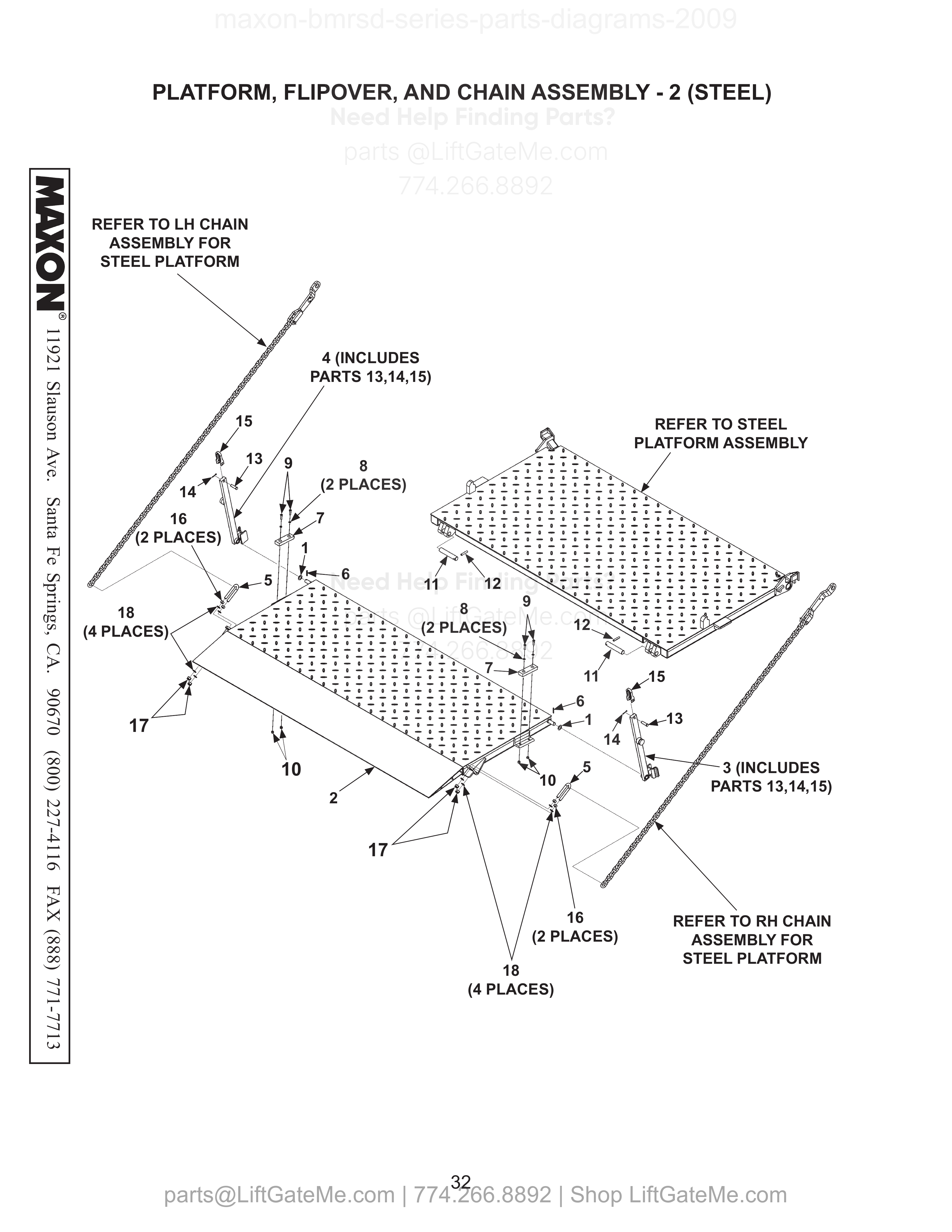 PLATFORM, FLIPOVER, AND CHAIN ASSEMBLY - 2 (STEEL) diagram