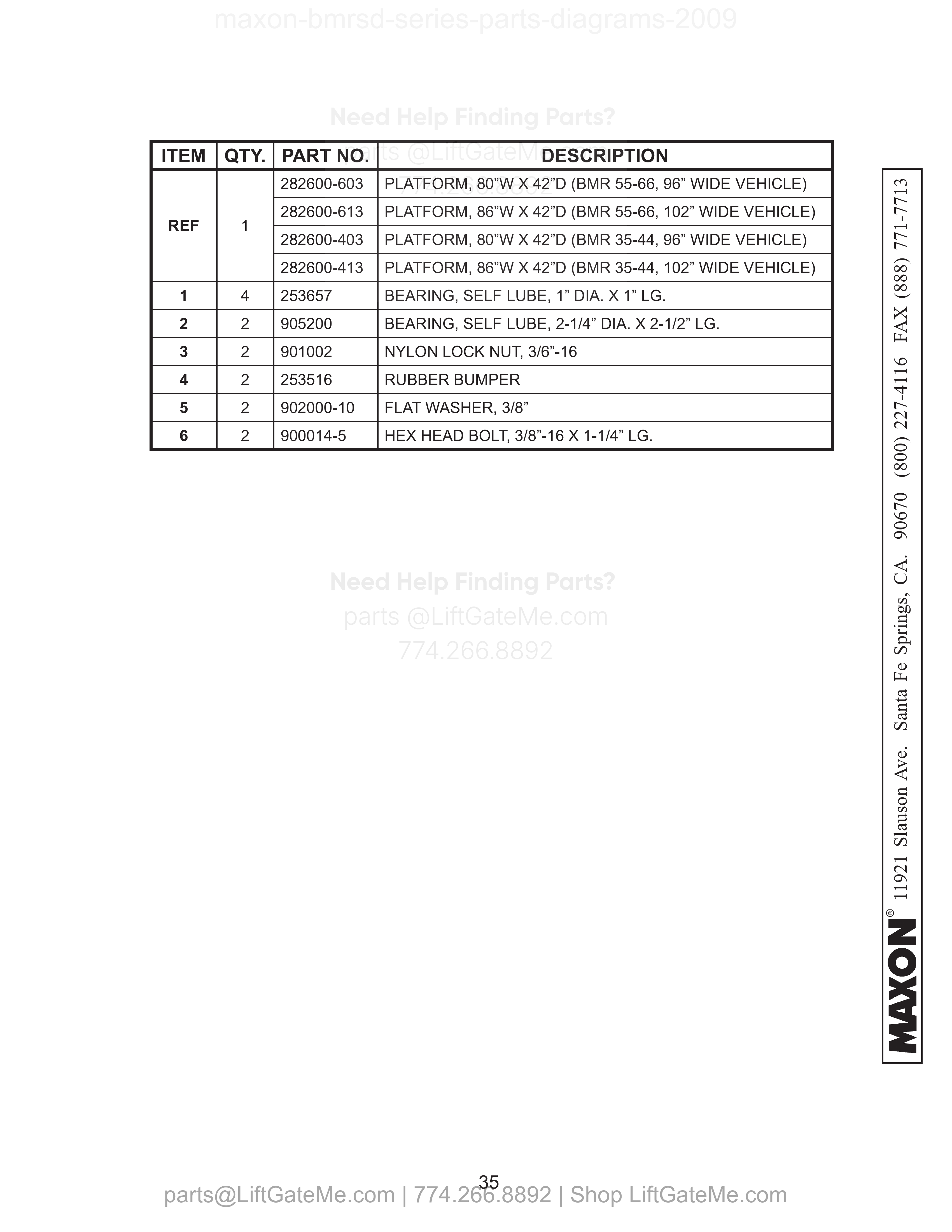 PLATFORM ASSEMBLY (STEEL) parts table