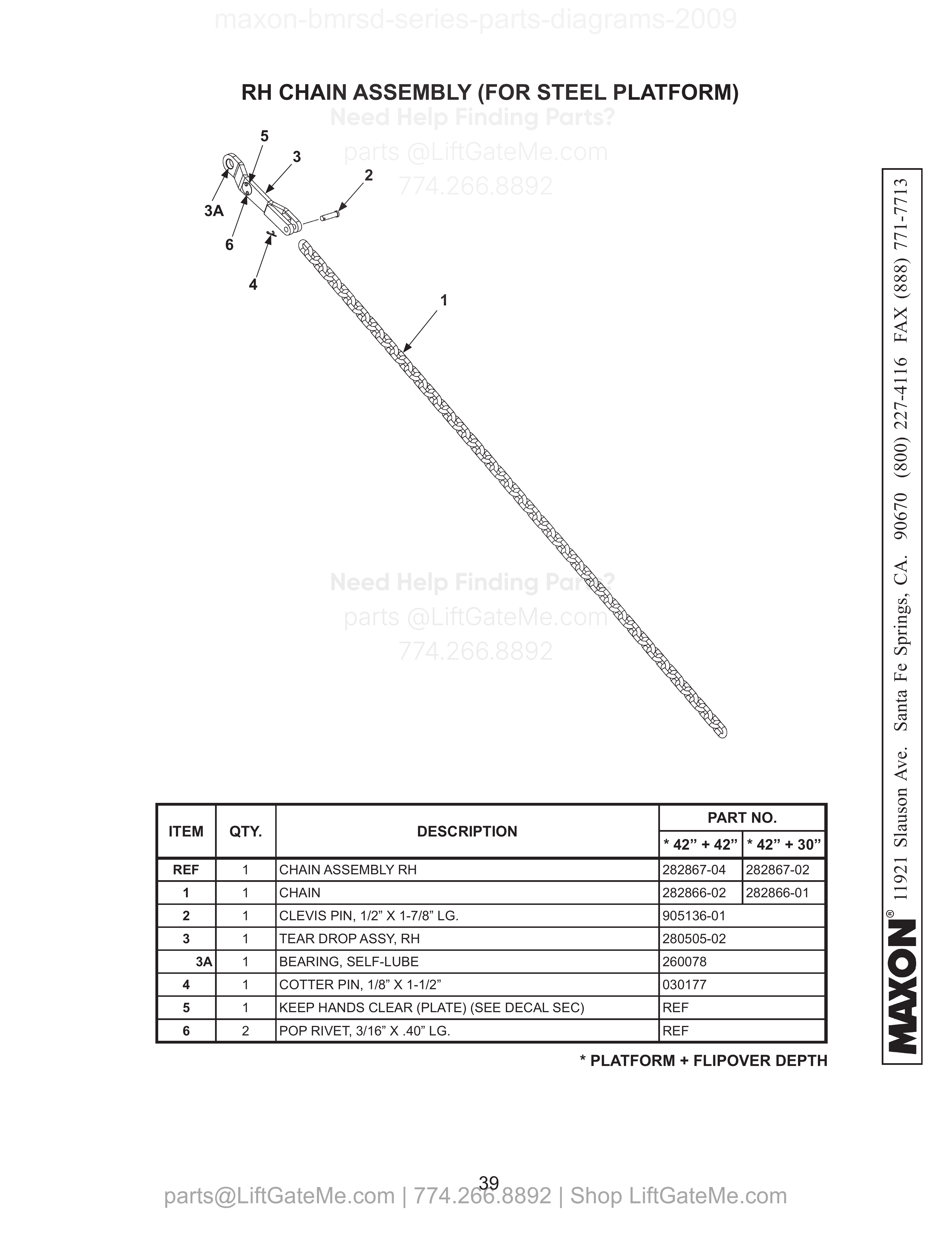 RH CHAIN ASSEMBLY (FOR STEEL PLATFORM) diagram