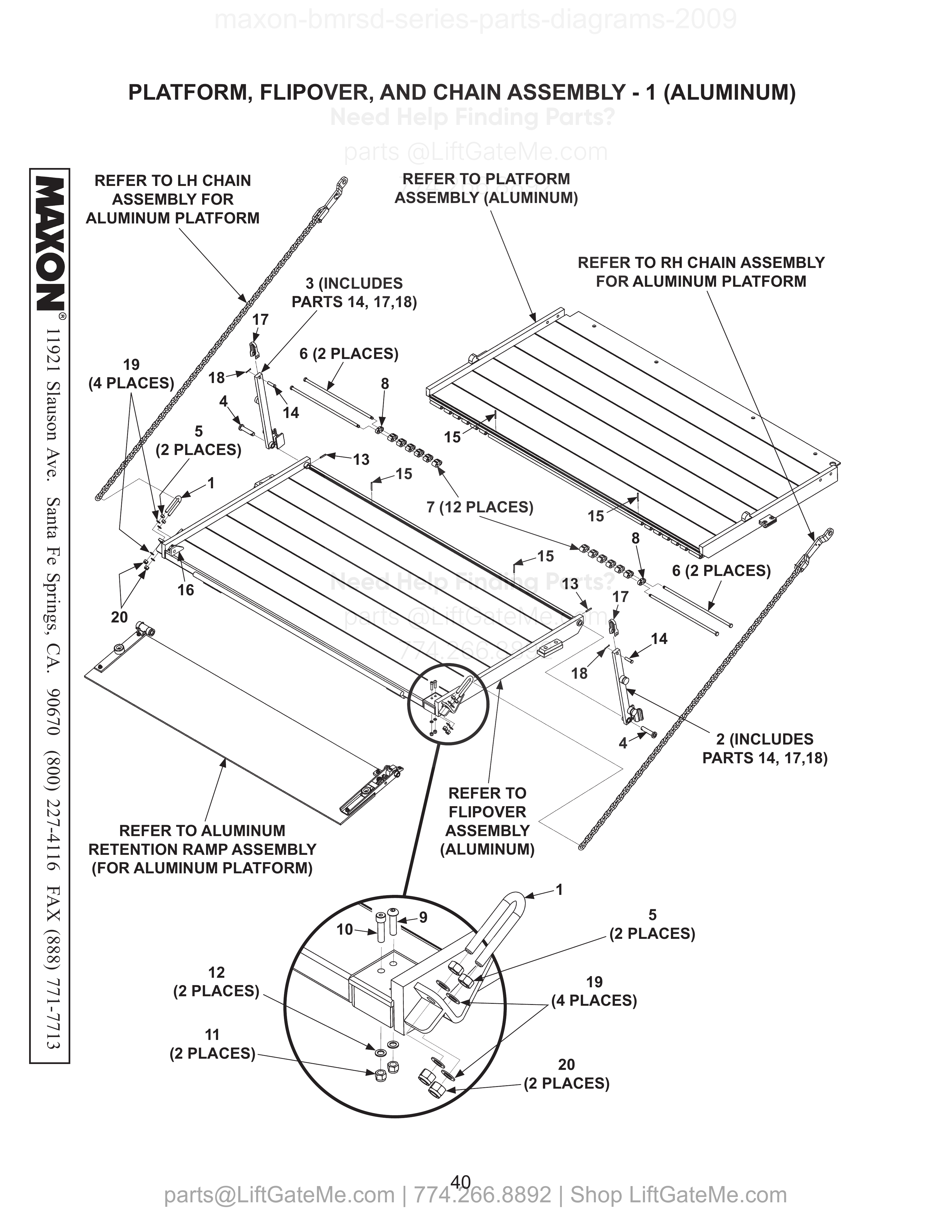 PLATFORM, FLIPOVER, AND CHAIN ASSEMBLY - 1 (ALUMINUM) diagram