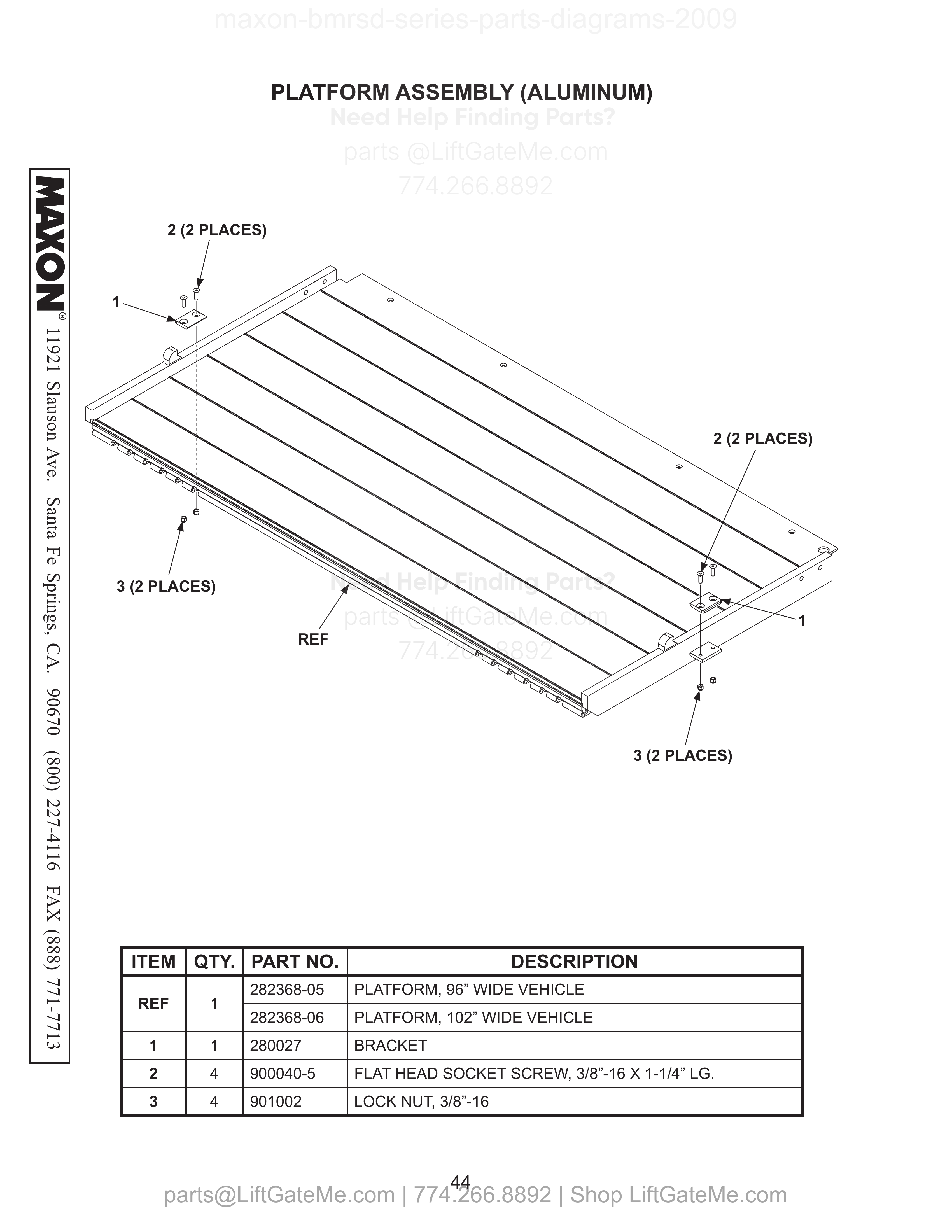 PLATFORM ASSEMBLY (ALUMINUM) diagram