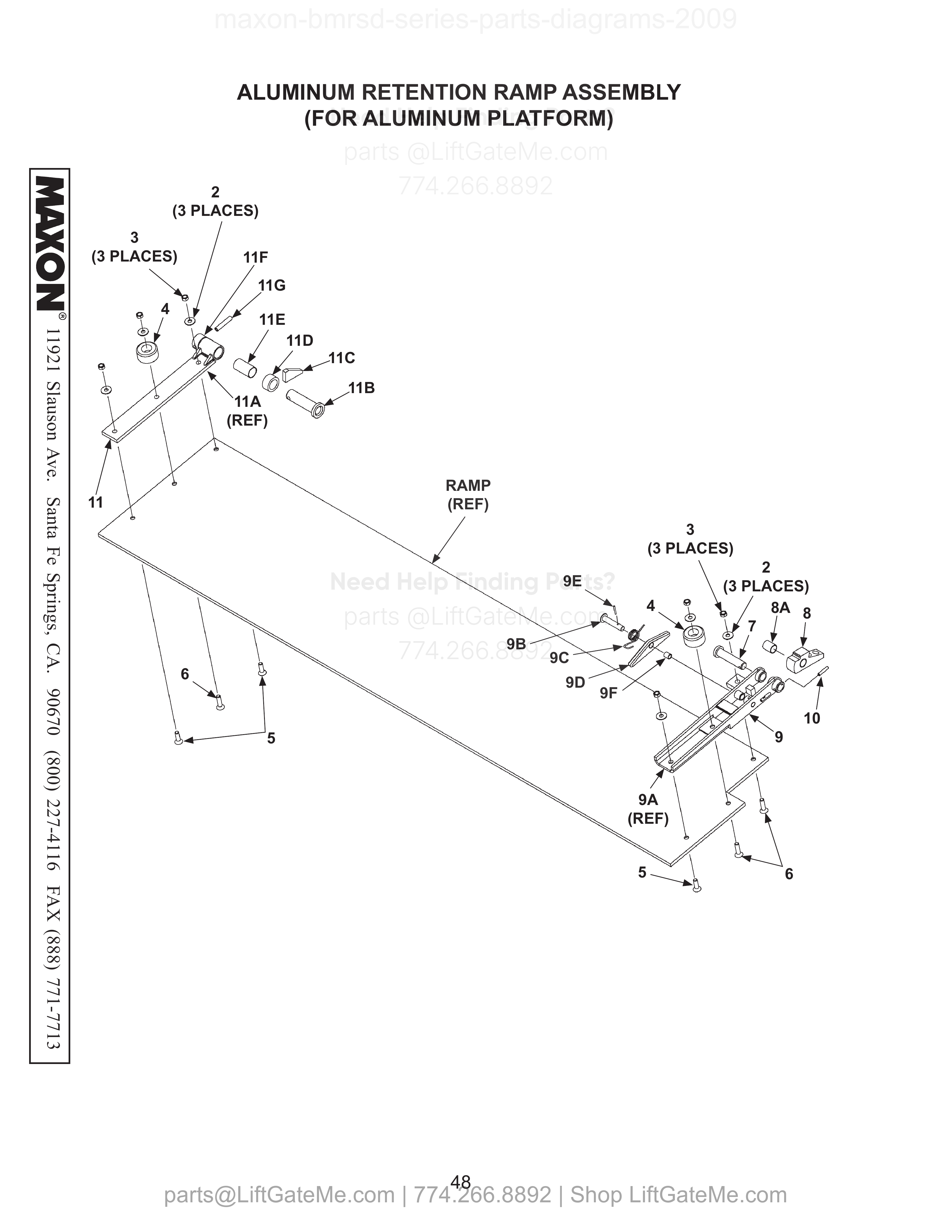 ALUMINUM RETENTION RAMP ASSEMBLY (FOR ALUMINUM PLATFORM) diagram