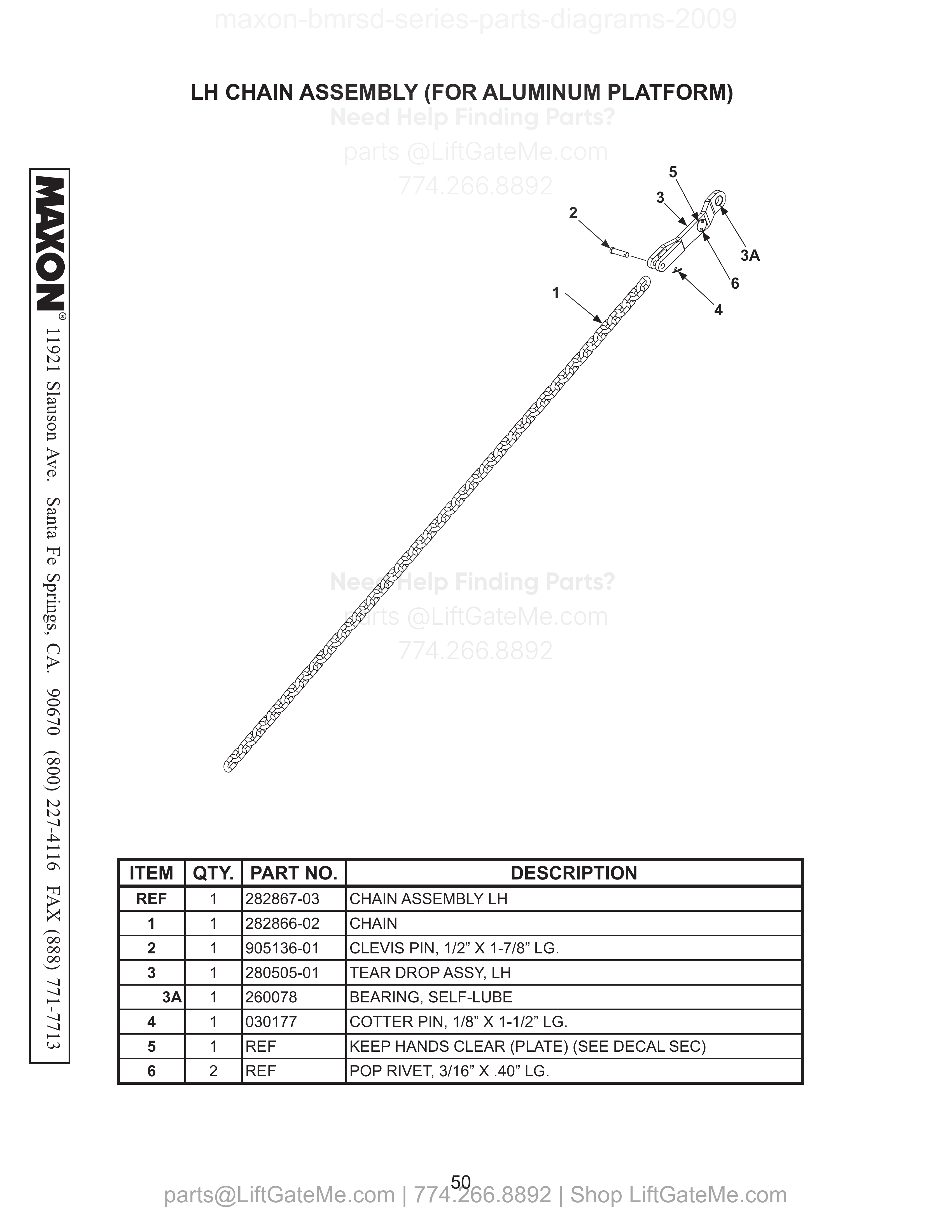 LH CHAIN ASSEMBLY (FOR ALUMINUM PLATFORM) diagram