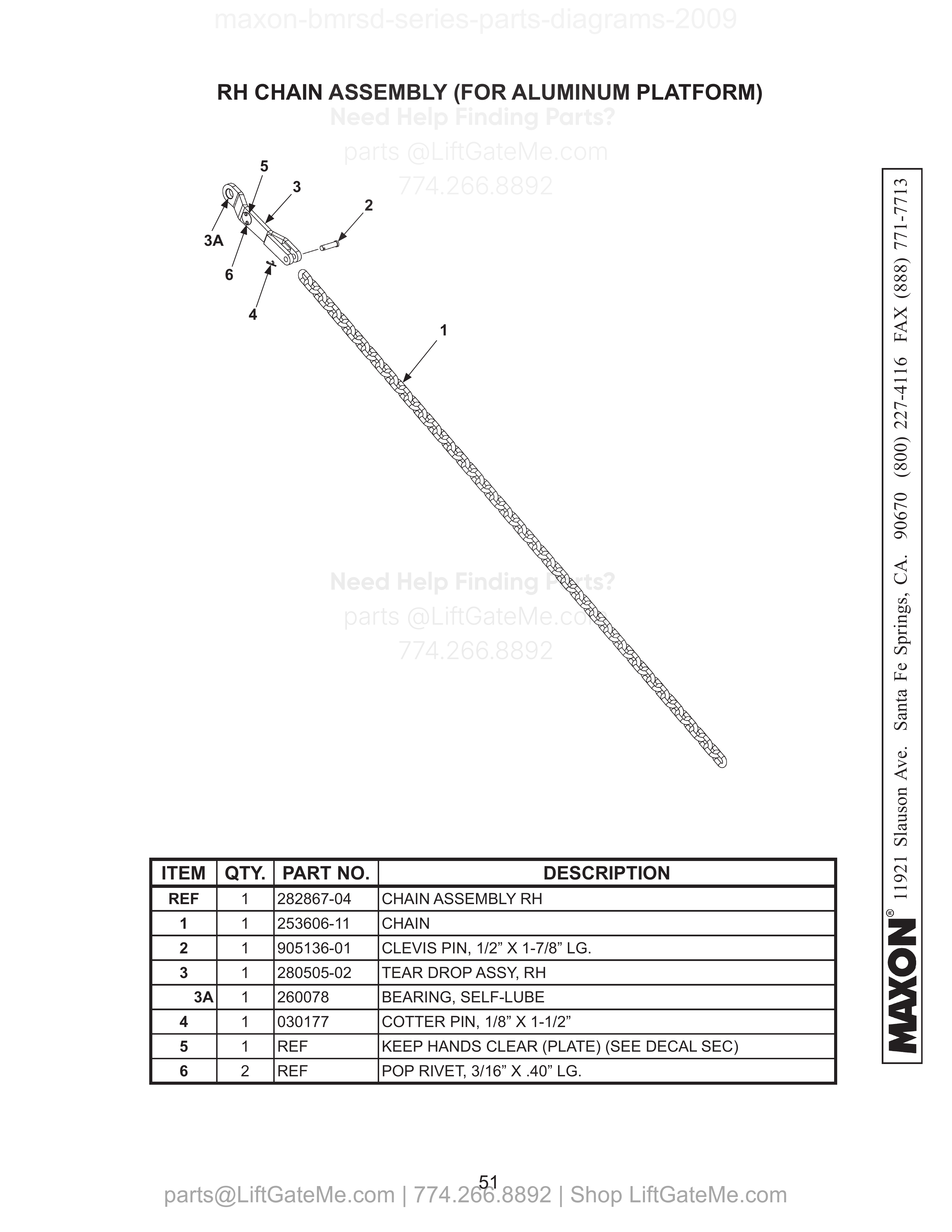 RH CHAIN ASSEMBLY (FOR ALUMINUM PLATFORM) diagram