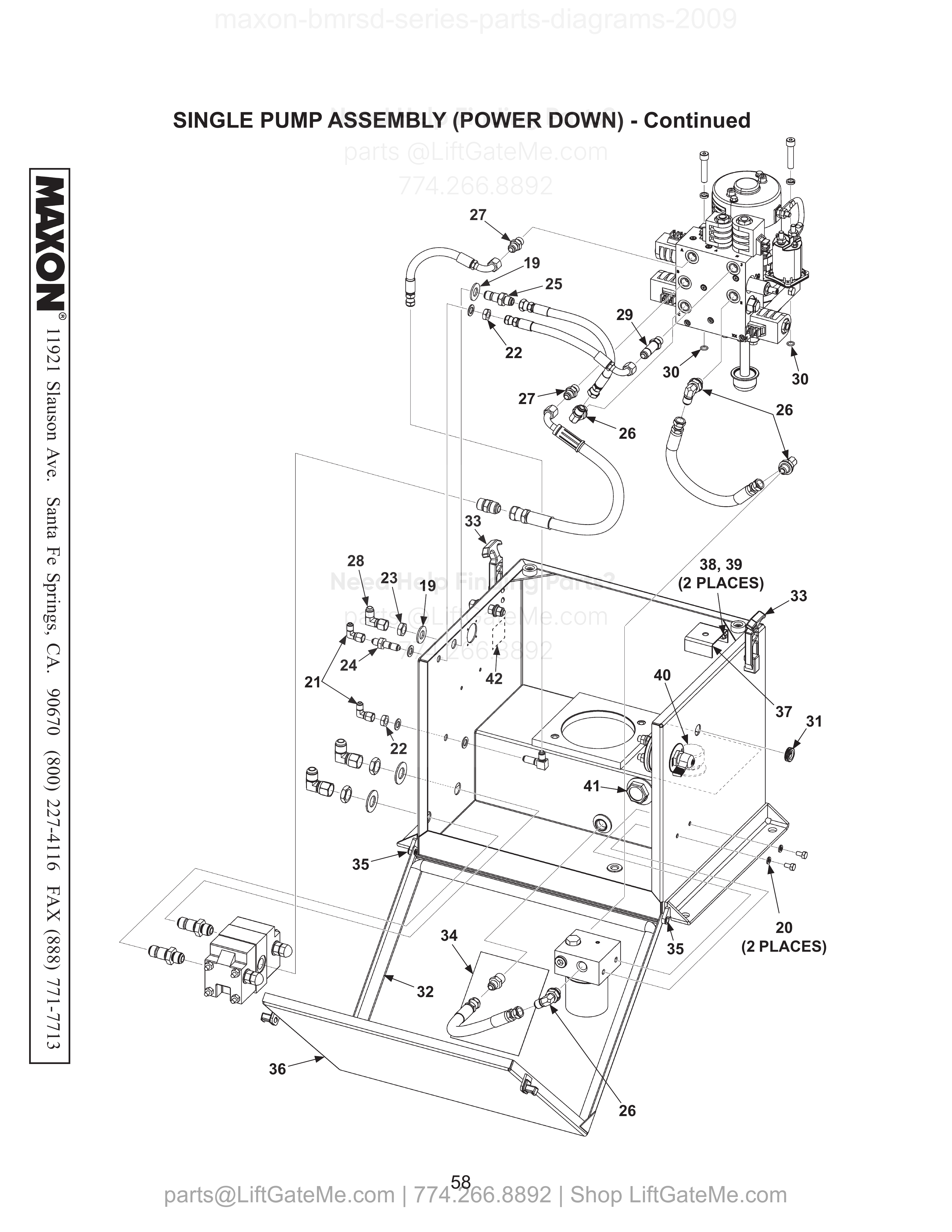 SINGLE PUMP ASSEMBLY (POWER DOWN) - Continued diagram
