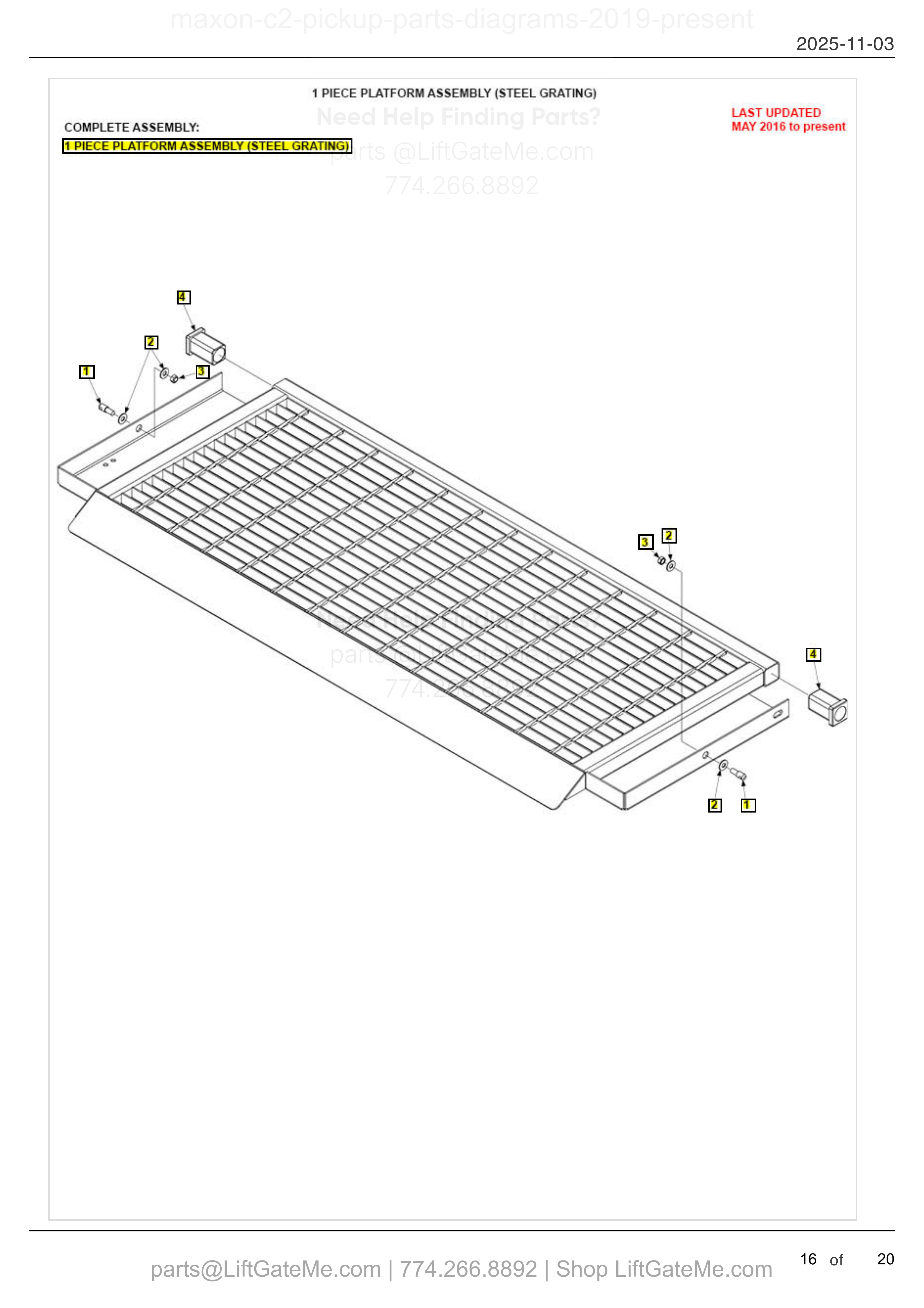 1 PIECE PLATFORM ASSEMBLY (STEEL GRATING) diagram