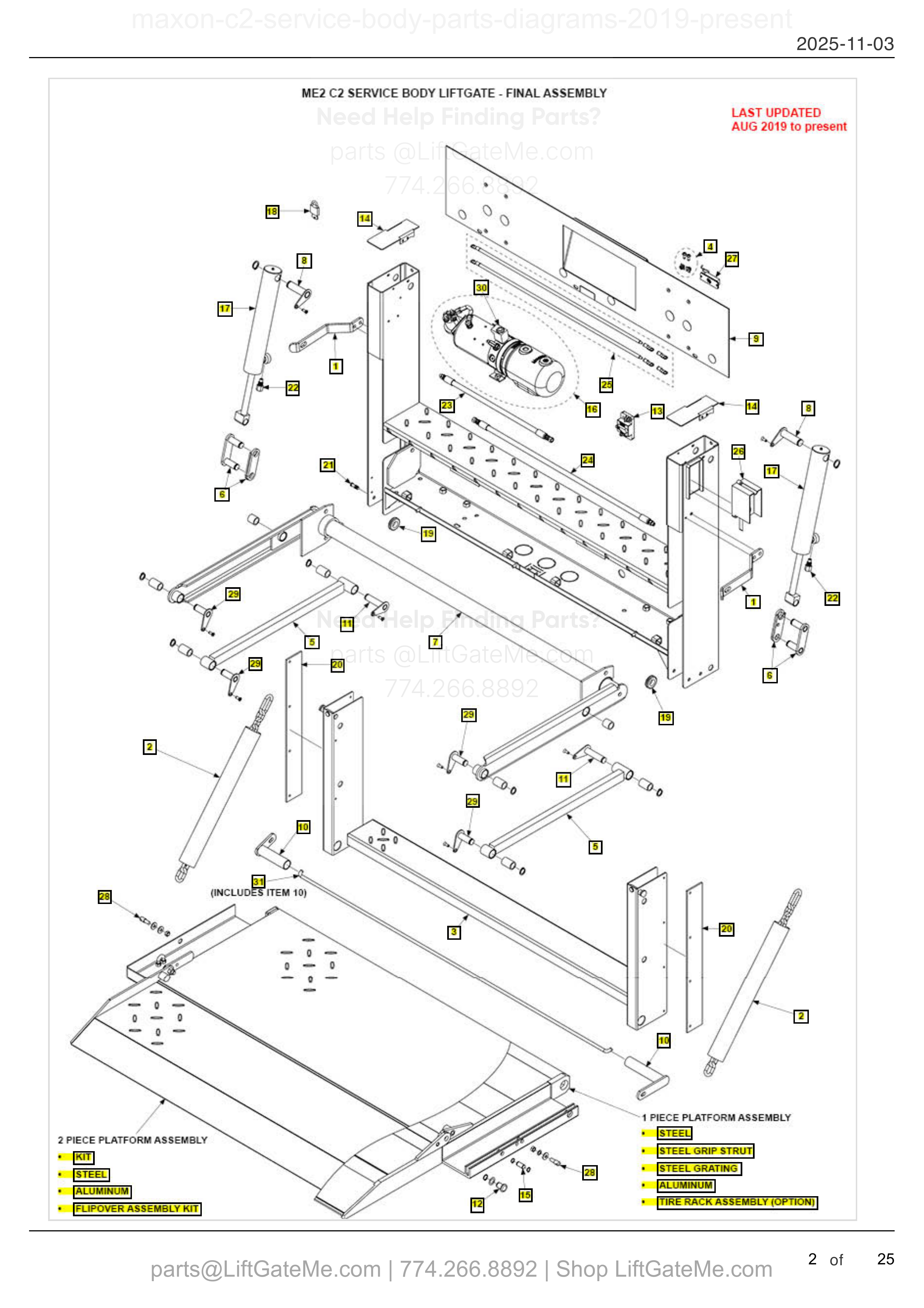 ME2 C2 SERVICE BODY LIFTGATE - FINAL ASSEMBLY diagram