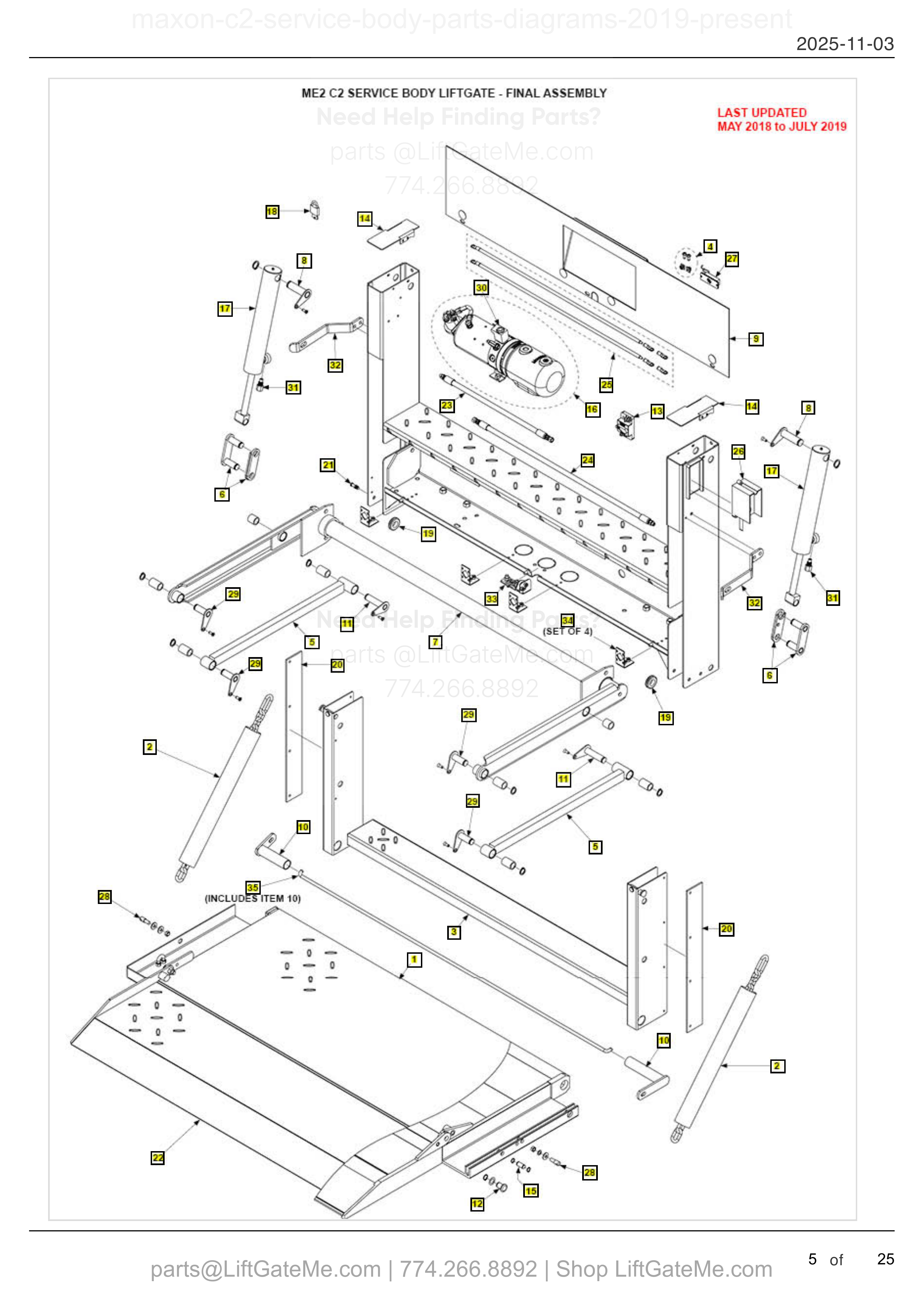 ME2 C2 SERVICE BODY LIFTGATE - FINAL ASSEMBLY diagram