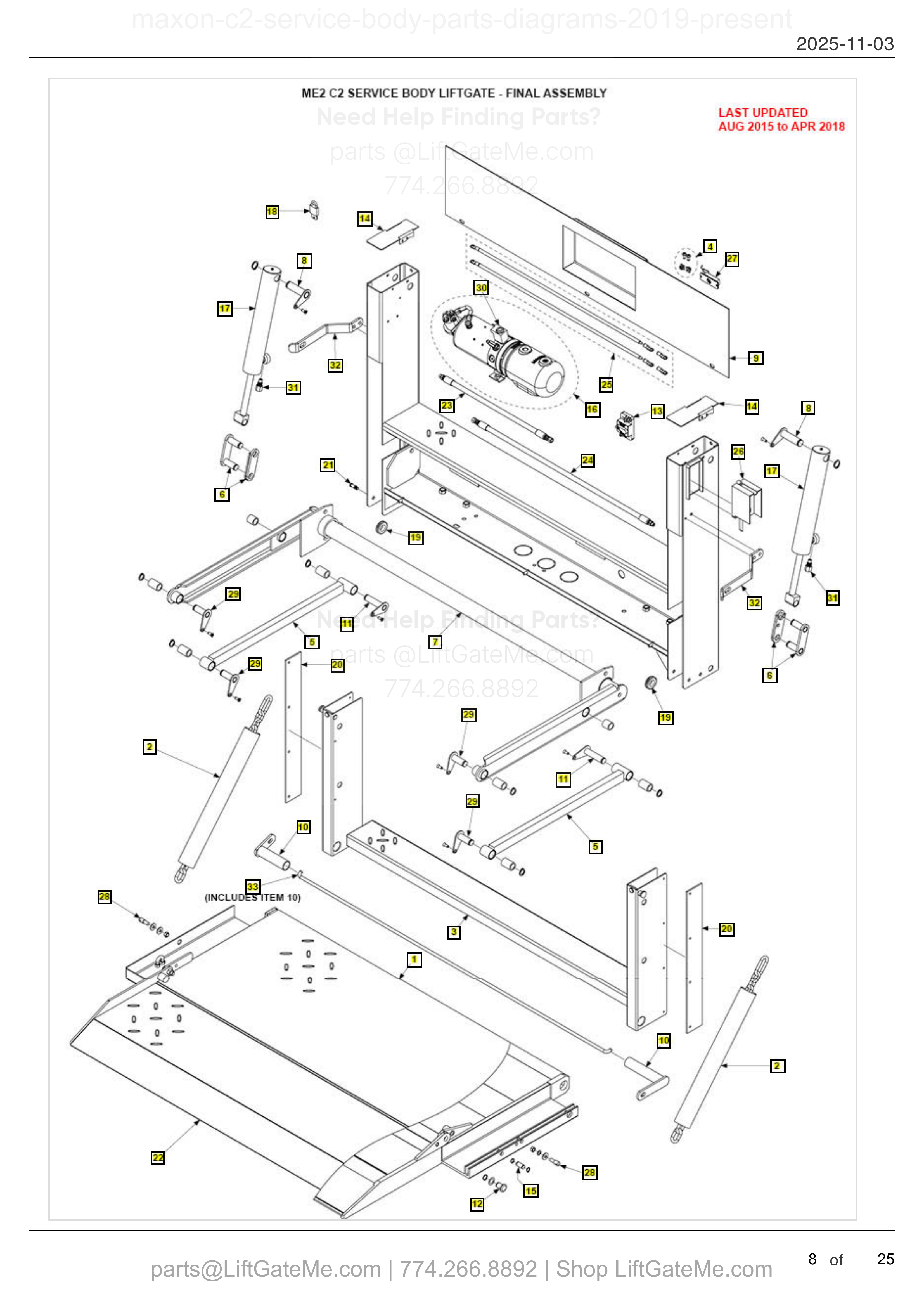 ME2 C2 SERVICE BODY LIFTGATE - FINAL ASSEMBLY diagram