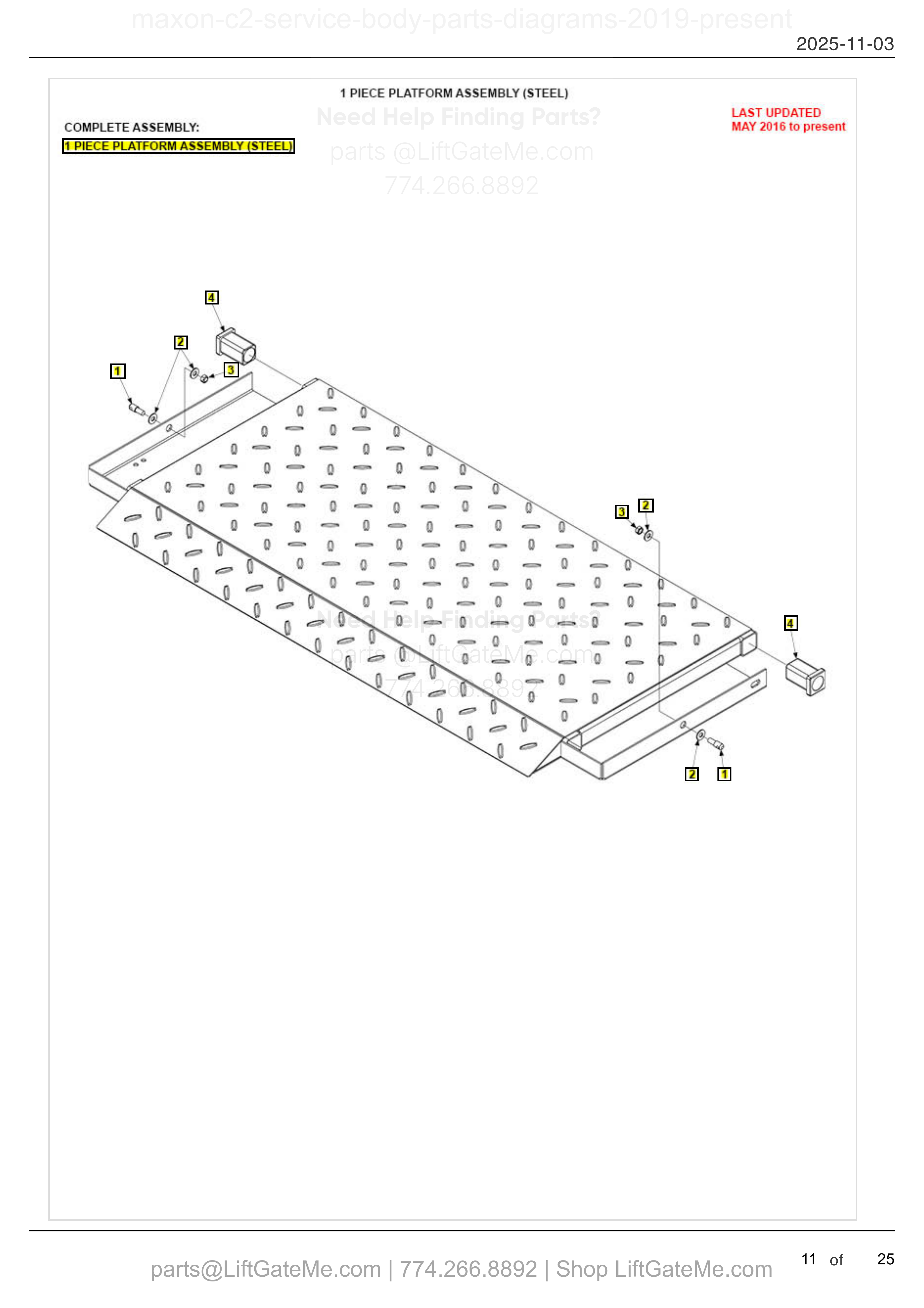 1 PIECE PLATFORM ASSEMBLY (STEEL) diagram