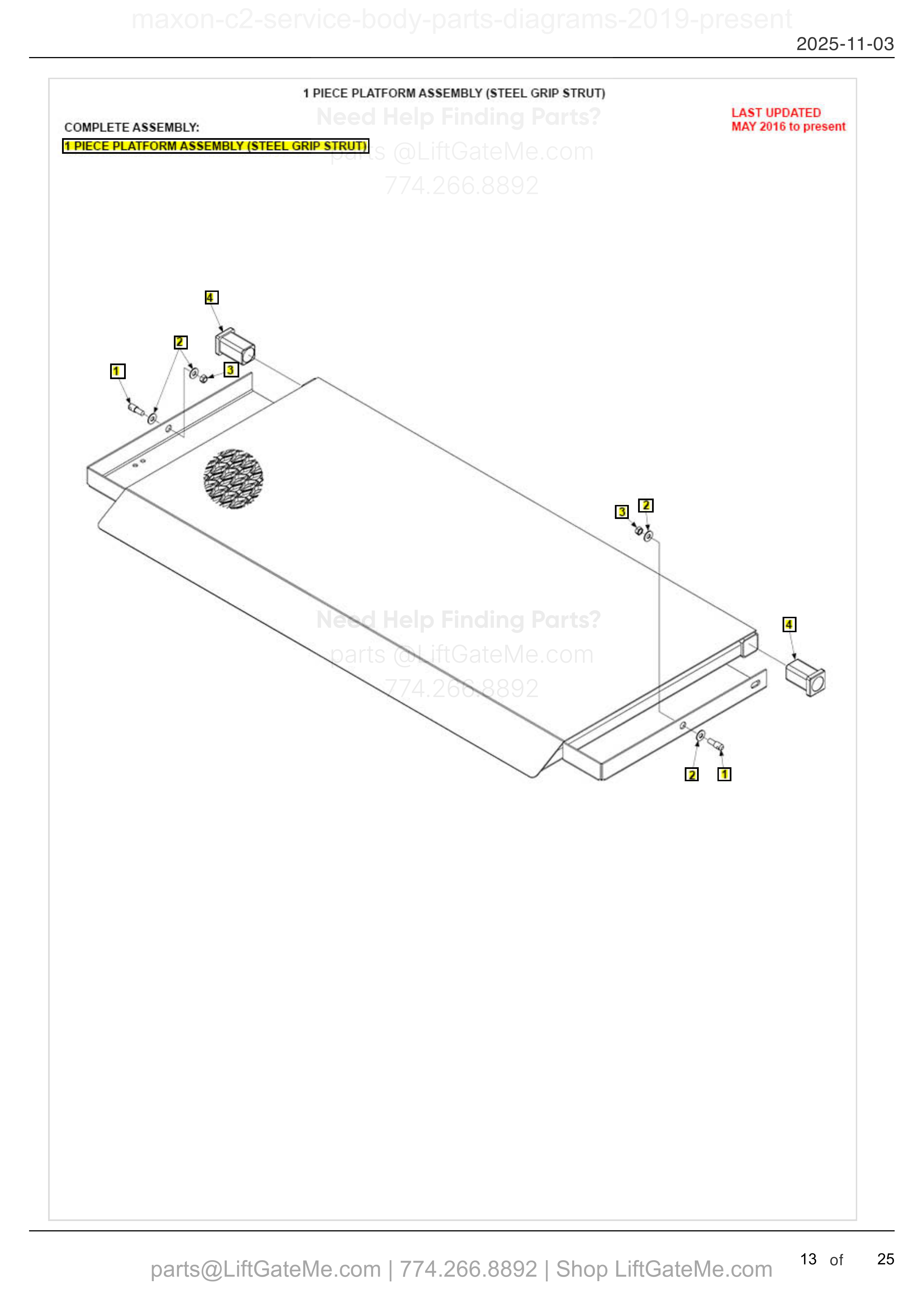1 PIECE PLATFORM ASSEMBLY (STEEL GRIP STRUT) diagram