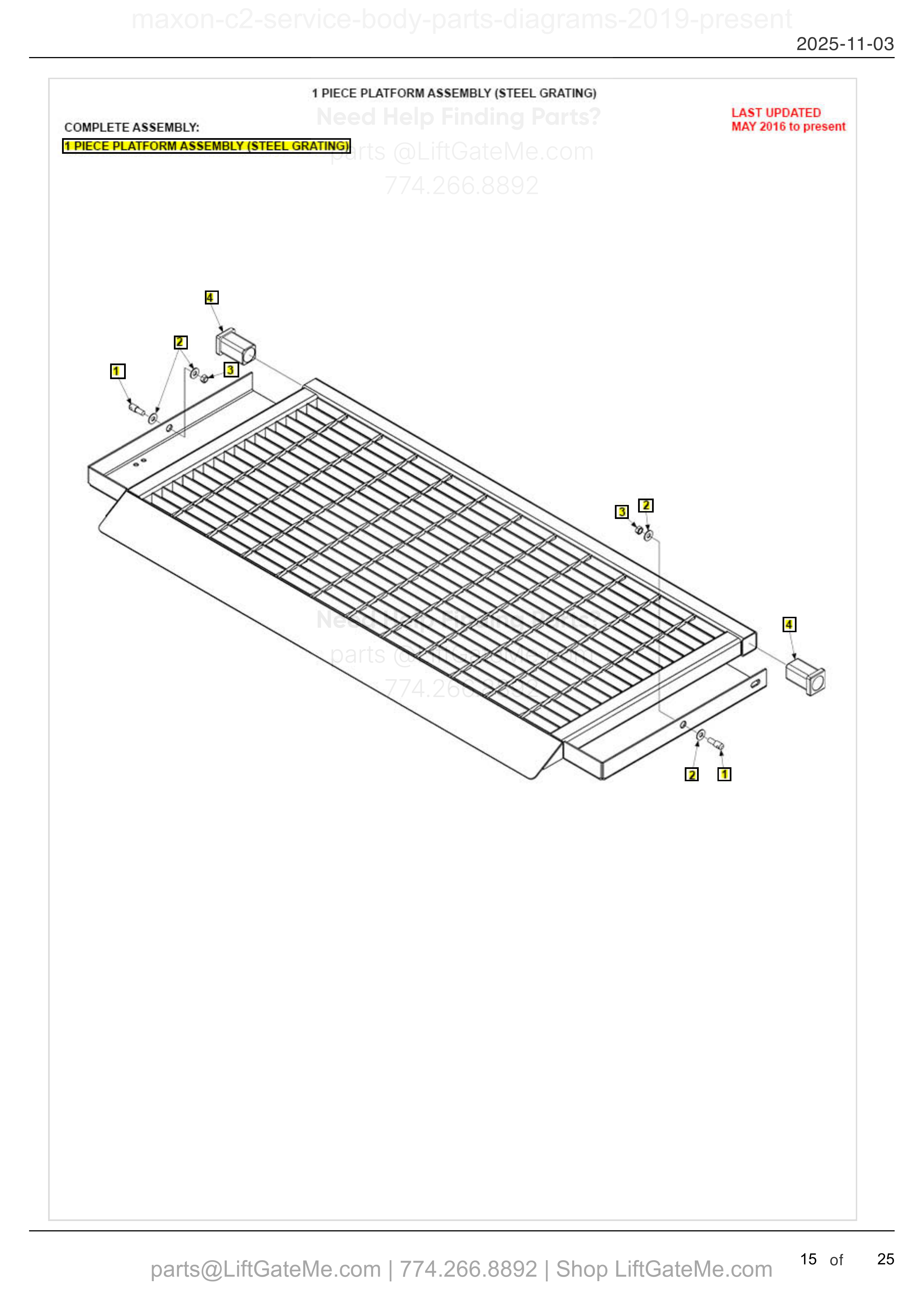1 PIECE PLATFORM ASSEMBLY (STEEL GRATING) diagram