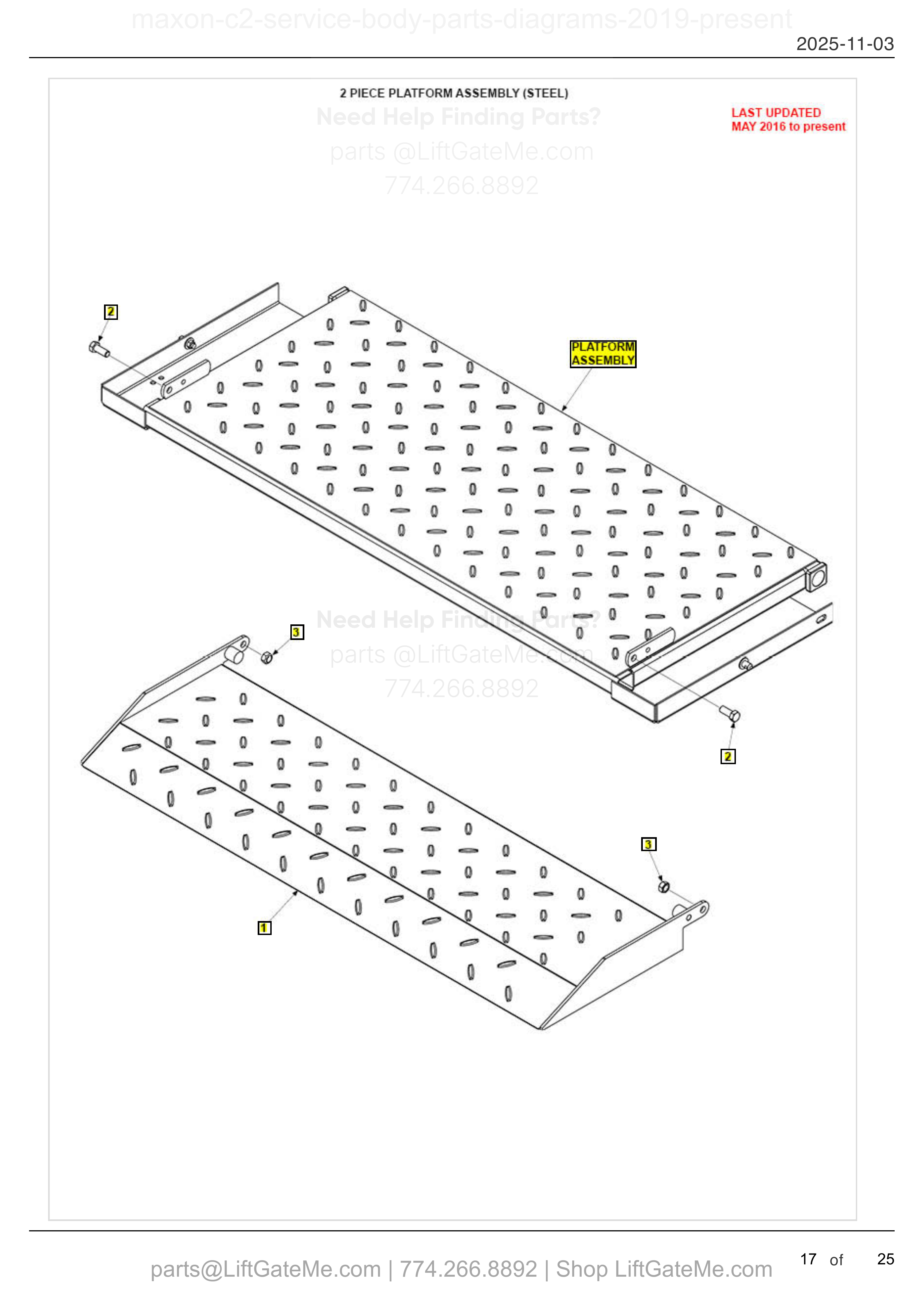 2 PIECE PLATFORM ASSEMBLY (STEEL) diagram