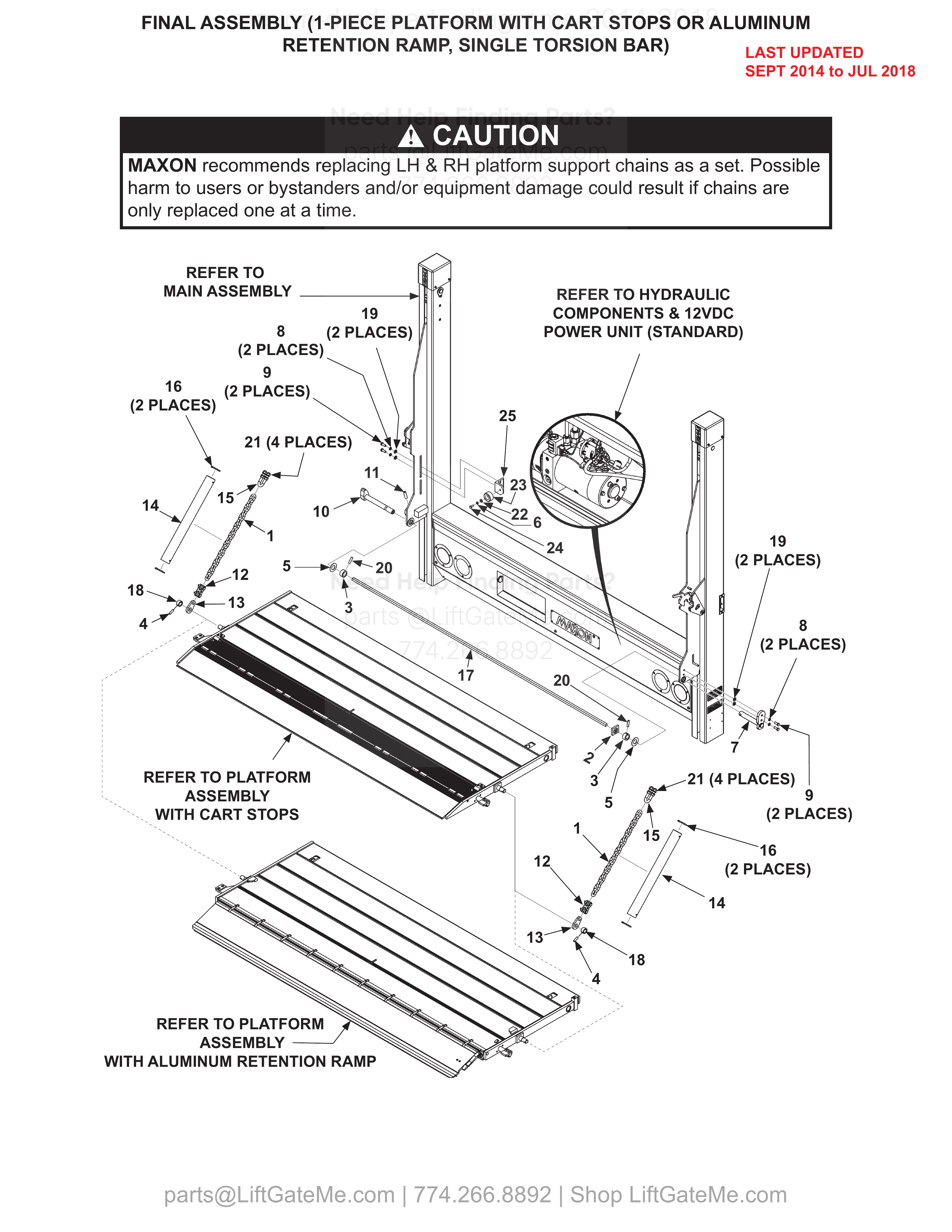 FINAL ASSEMBLY (1-PIECE PLATFORM WITH CART STOPS OR ALUMINUM RETENTION RAMP, SINGLE TORSION BAR) diagram