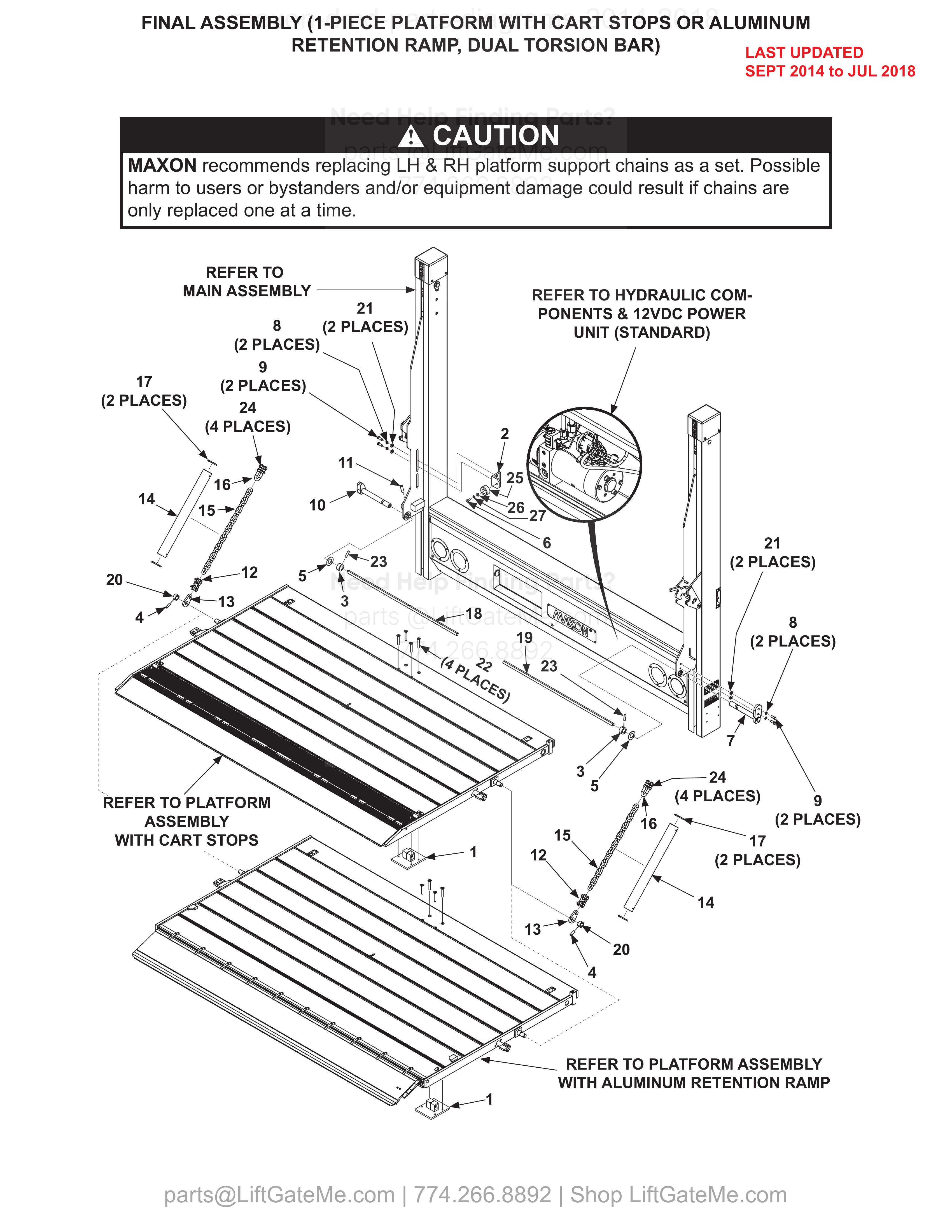 FINAL ASSEMBLY (1-PIECE PLATFORM WITH CART STOPS OR ALUMINUM RETENTION RAMP, DUAL TORSION BAR) diagram