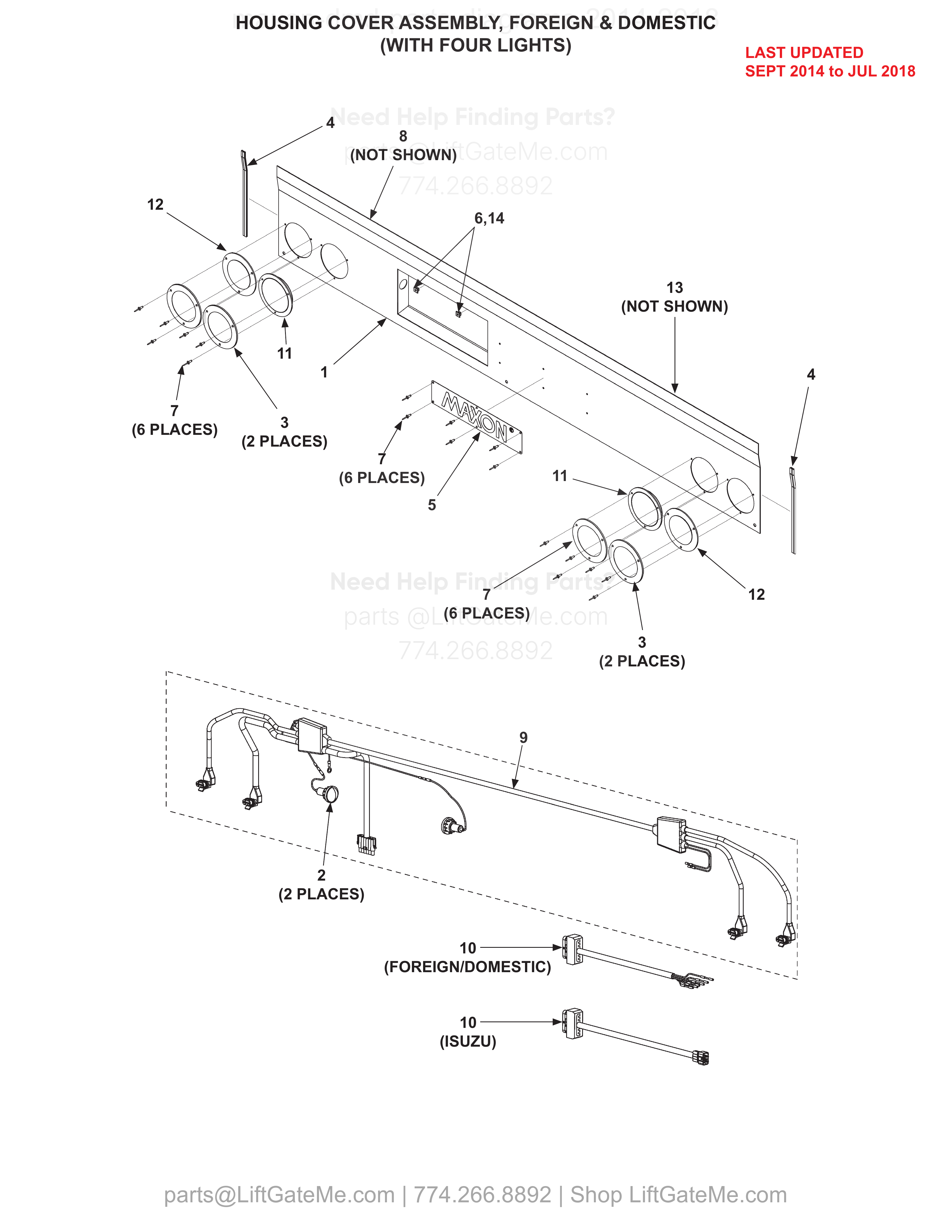 HOUSING COVER ASSEMBLY, FOREIGN & DOMESTIC (WITH FOUR LIGHTS) diagram