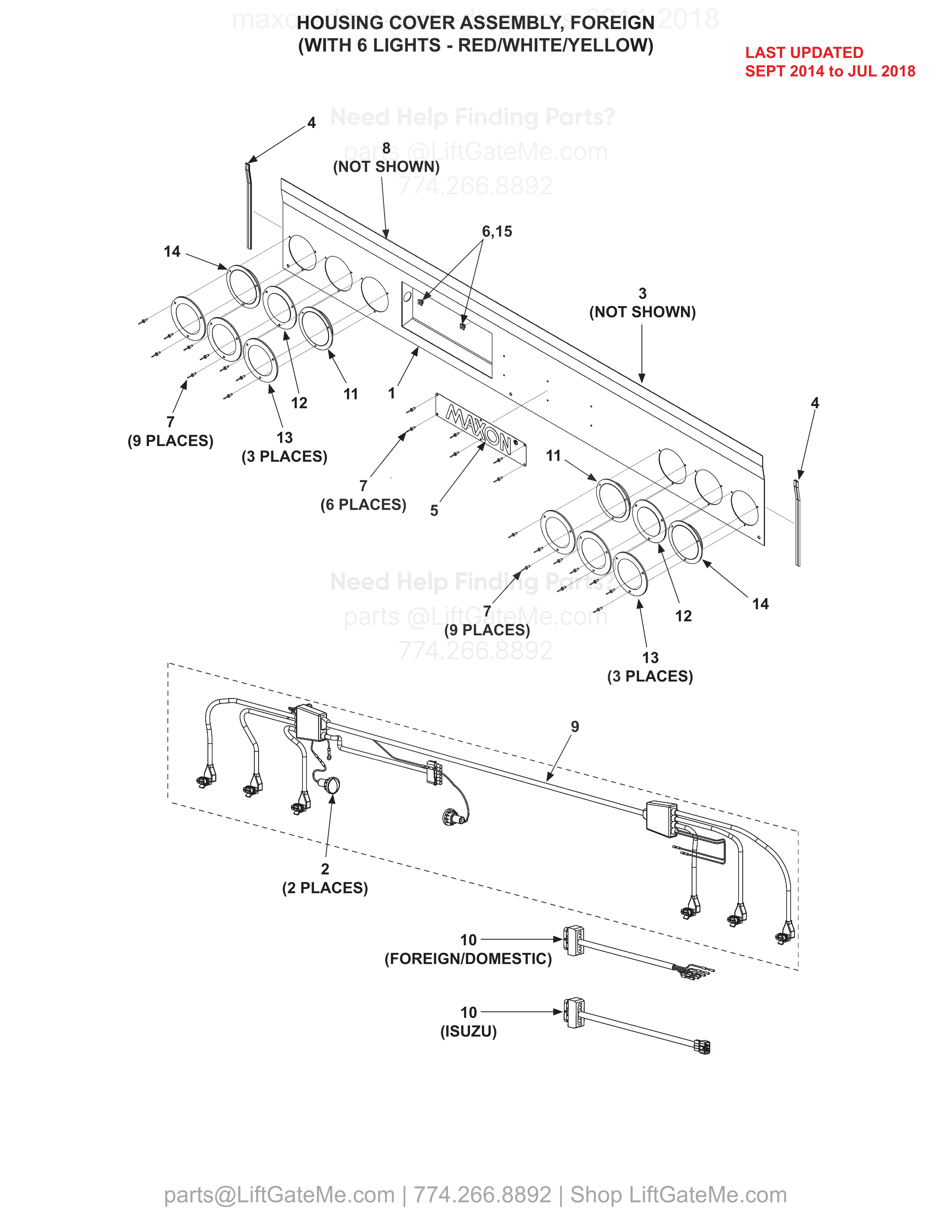 HOUSING COVER ASSEMBLY, FOREIGN (WITH 6 LIGHTS - RED/WHITE/YELLOW) diagram