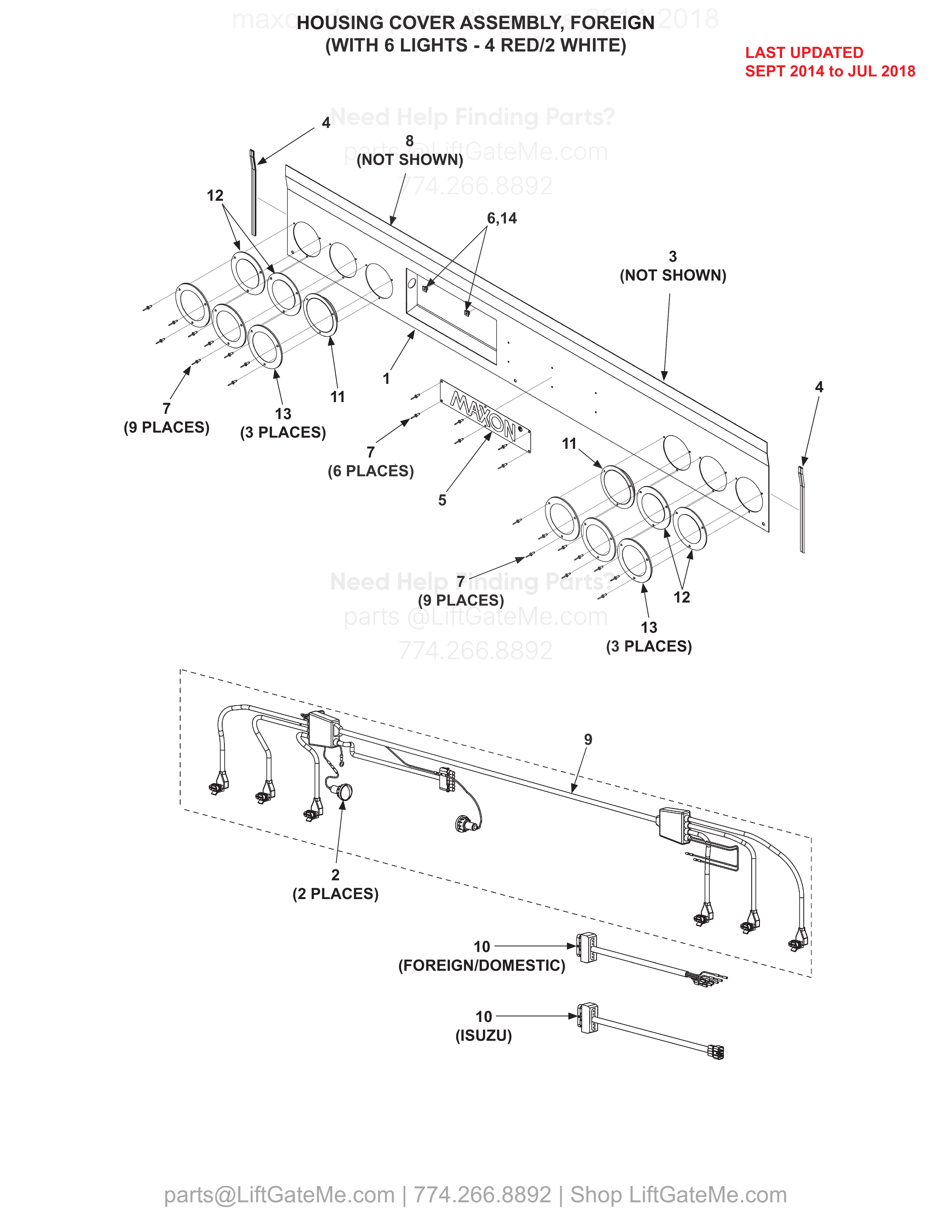 HOUSING COVER ASSEMBLY, FOREIGN (WITH 6 LIGHTS - 4 RED/2 WHITE) diagram
