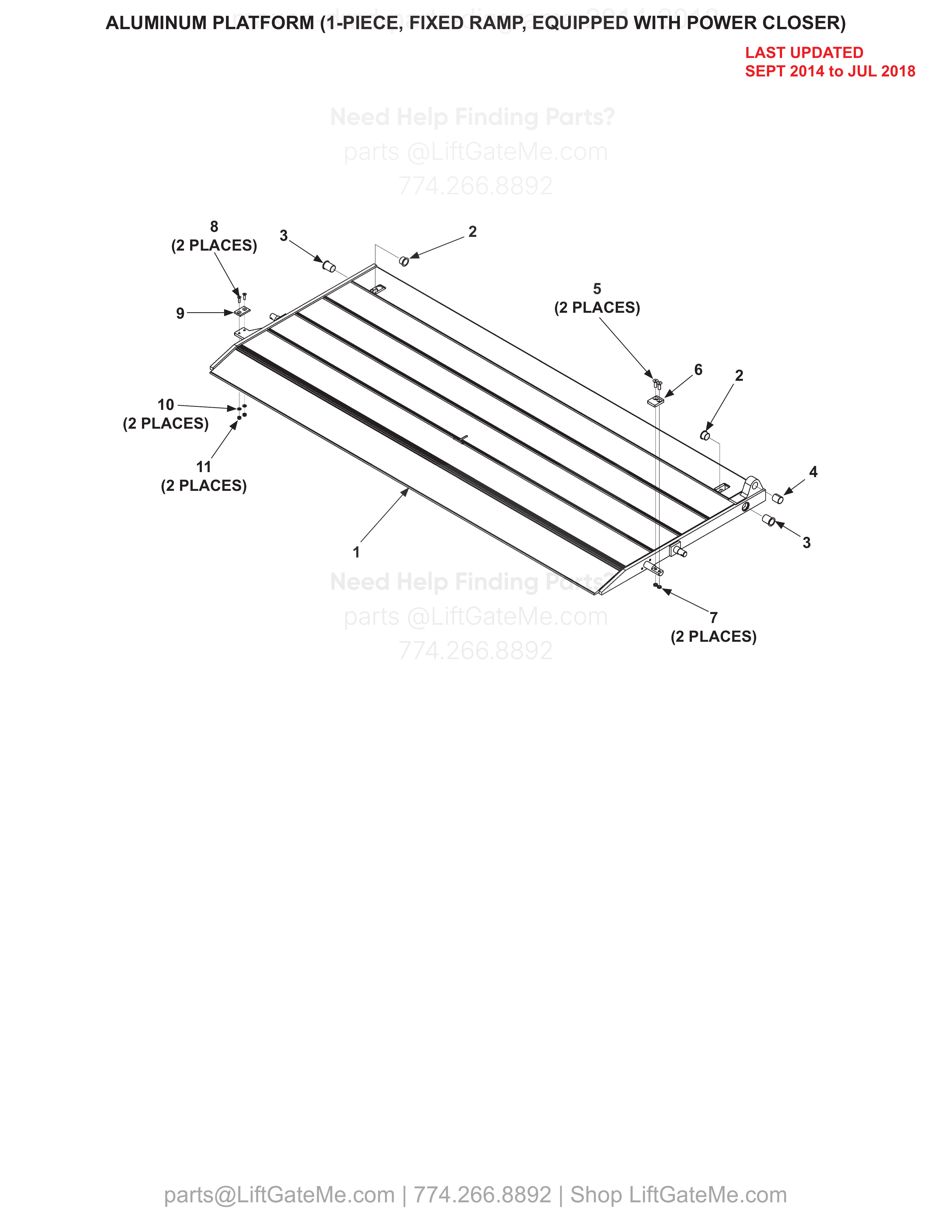 ALUMINUM PLATFORM (1-PIECE, FIXED RAMP, EQUIPPED WITH POWER CLOSER) diagram