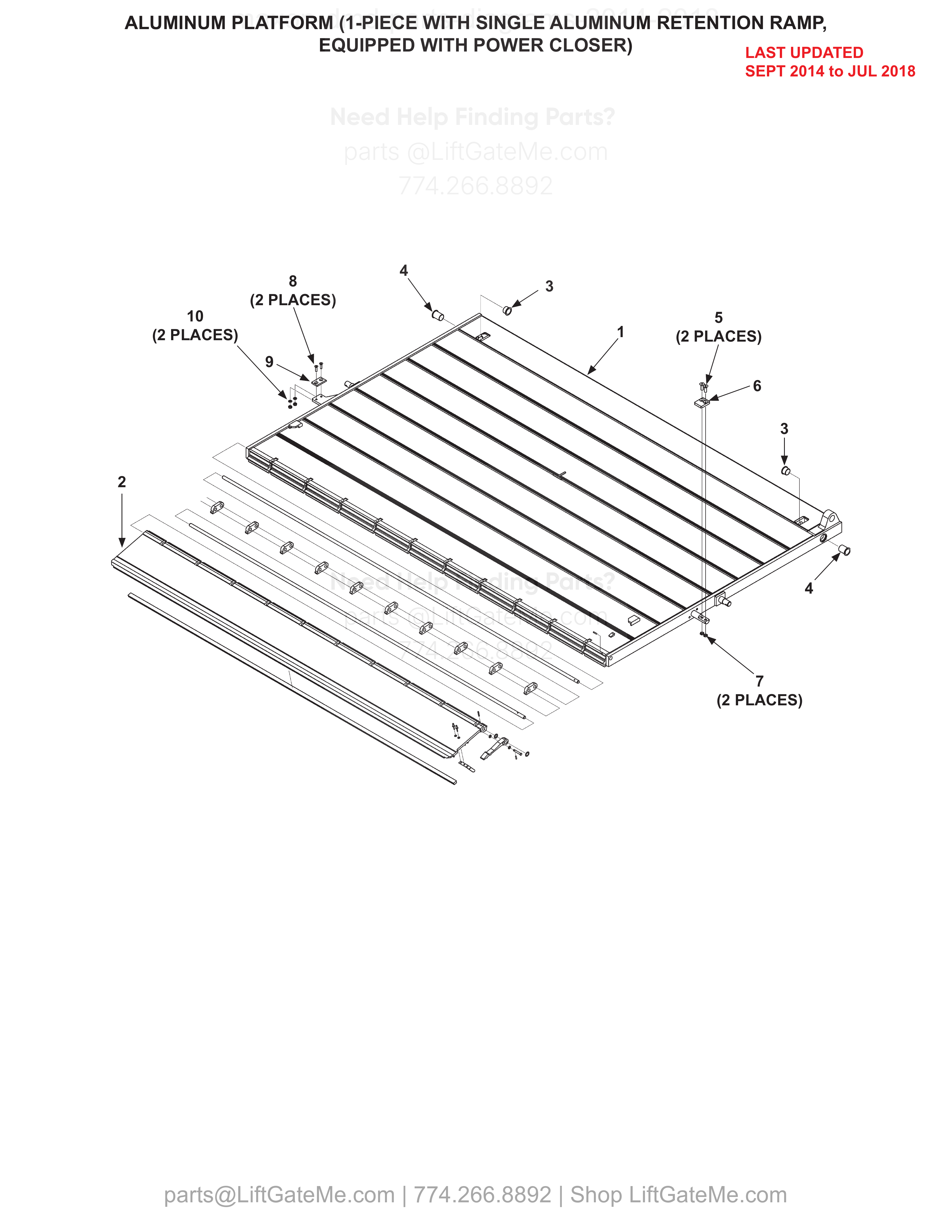ALUMINUM PLATFORM (1-PIECE WITH SINGLE ALUMINUM RETENTION RAMP, EQUIPPED WITH POWER CLOSER) diagram