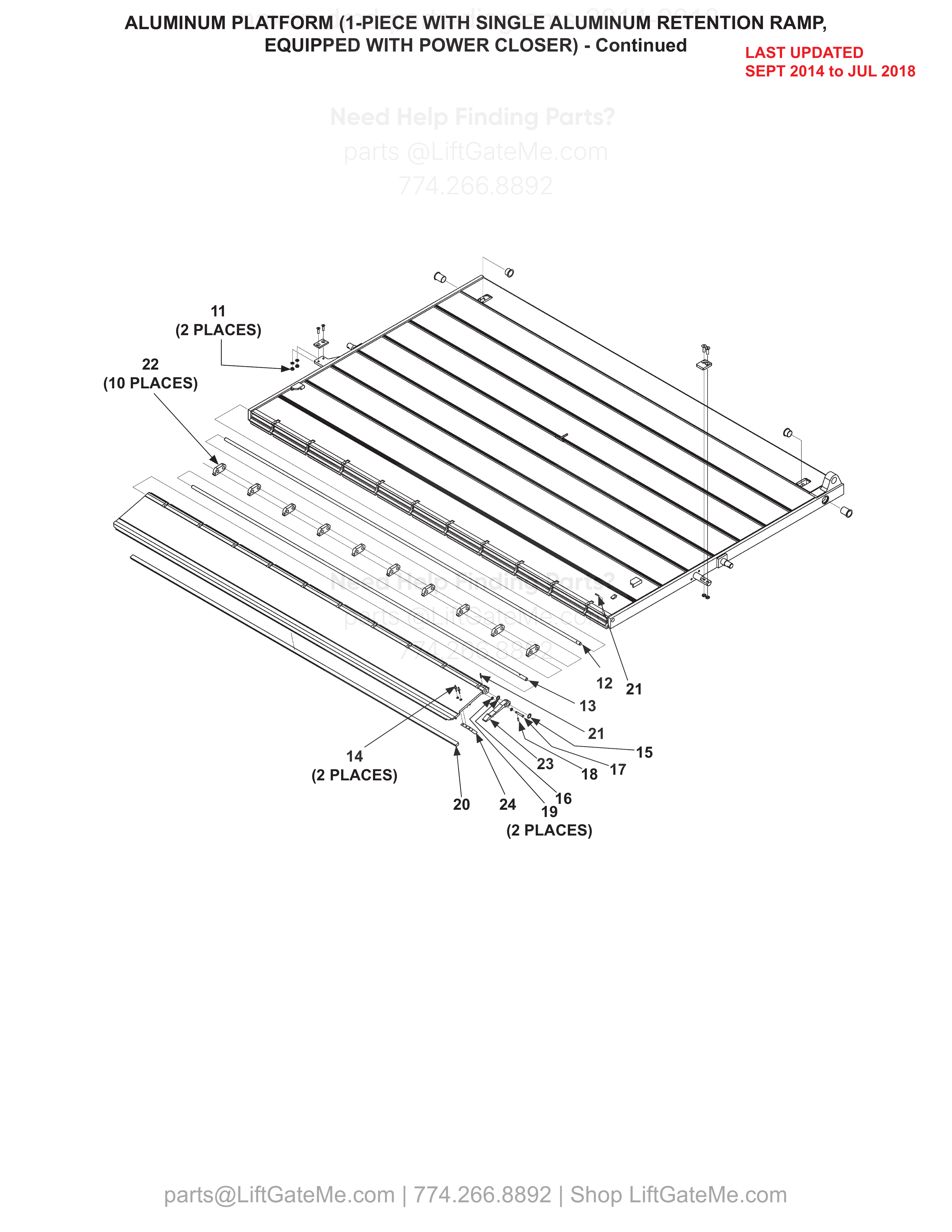 ALUMINUM PLATFORM (1-PIECE WITH SINGLE ALUMINUM RETENTION RAMP, EQUIPPED WITH POWER CLOSER) - Continued diagram